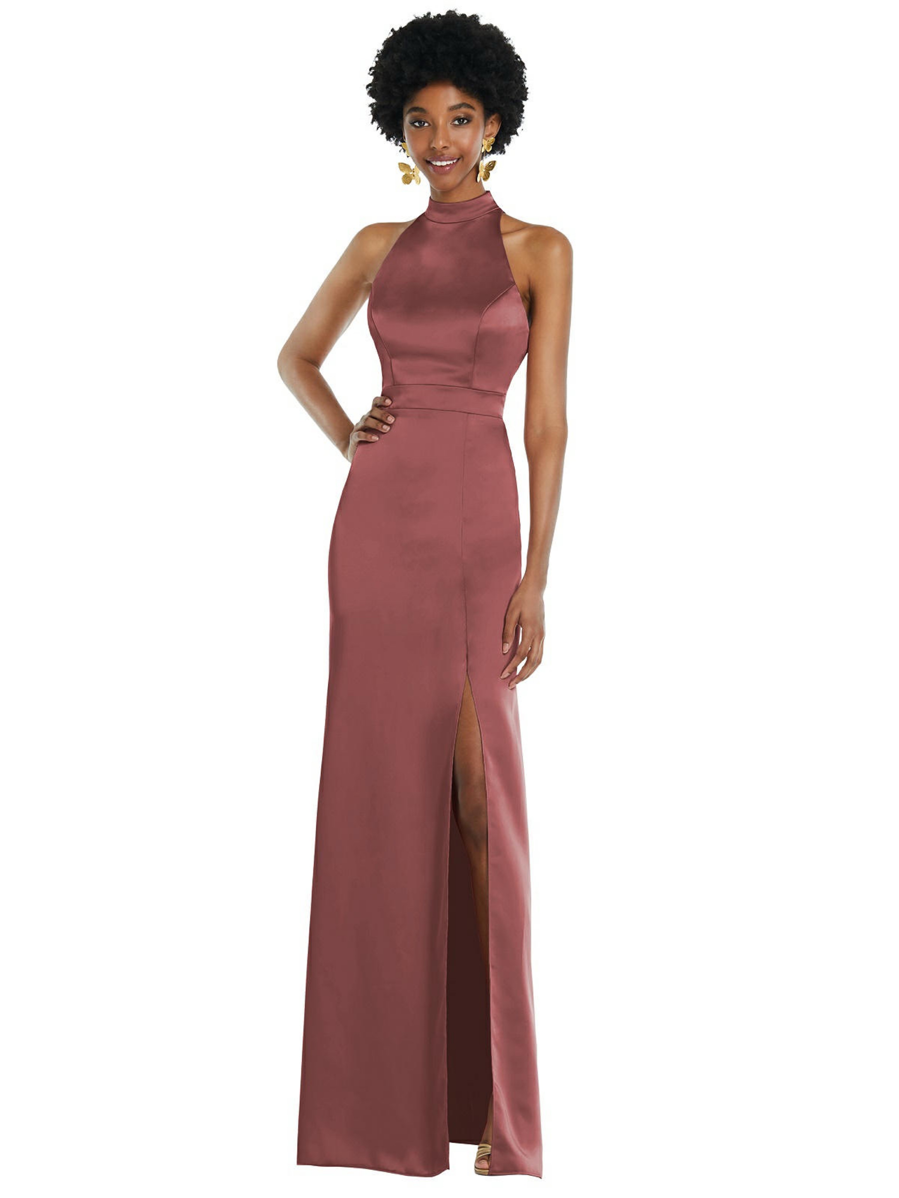 Black Charmeuse Bridesmaid Wedding Guest Gown, Floor Length Halter Neck Backless by Dessy - Pickle Black Charmeuse Bridesmaid Wedding Guest Gown, Floor Length Halter Neck Backless by Dessy - Pickle