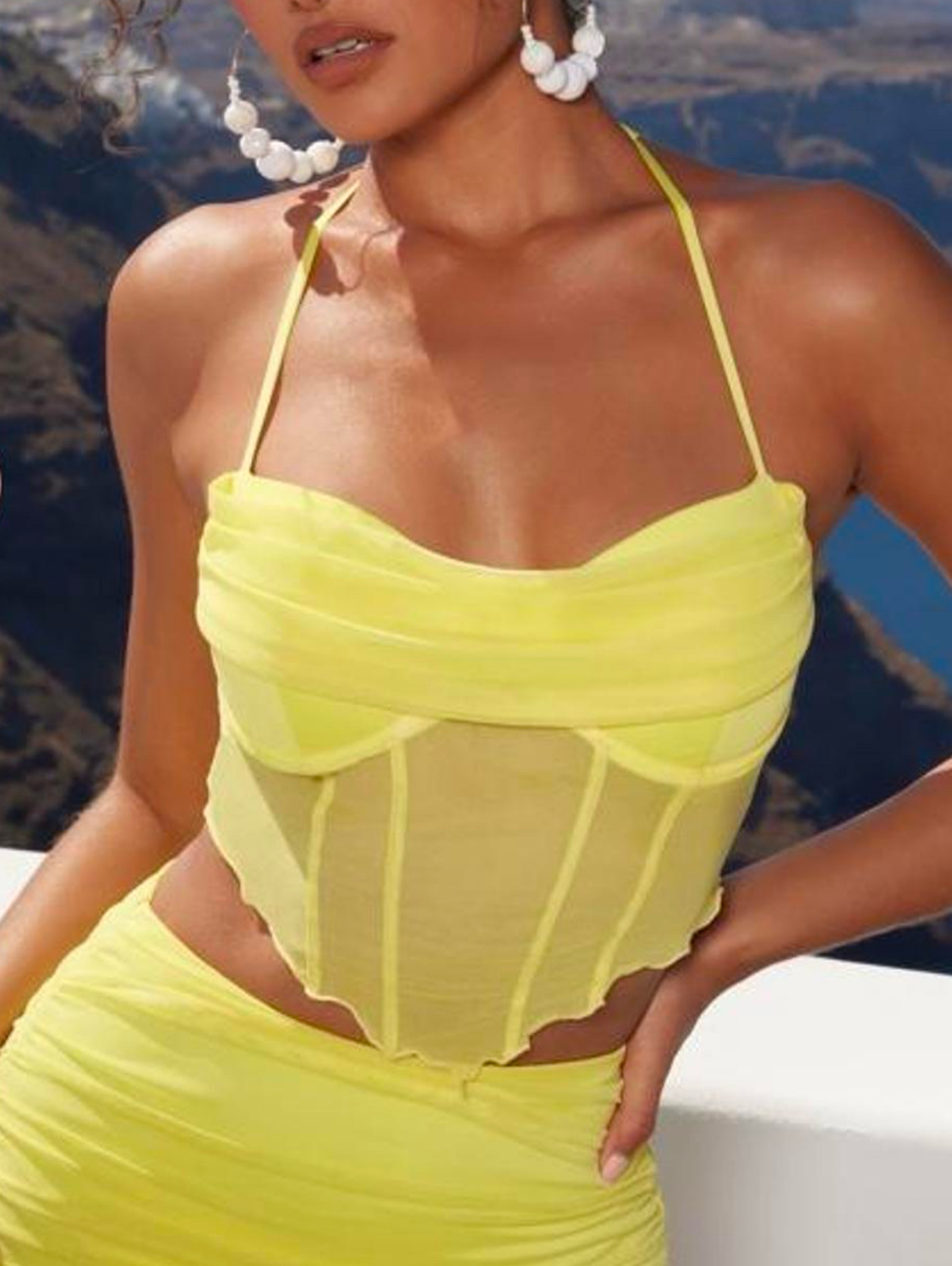 Oh Polly Yellow Halter Mesh Corset Top 6