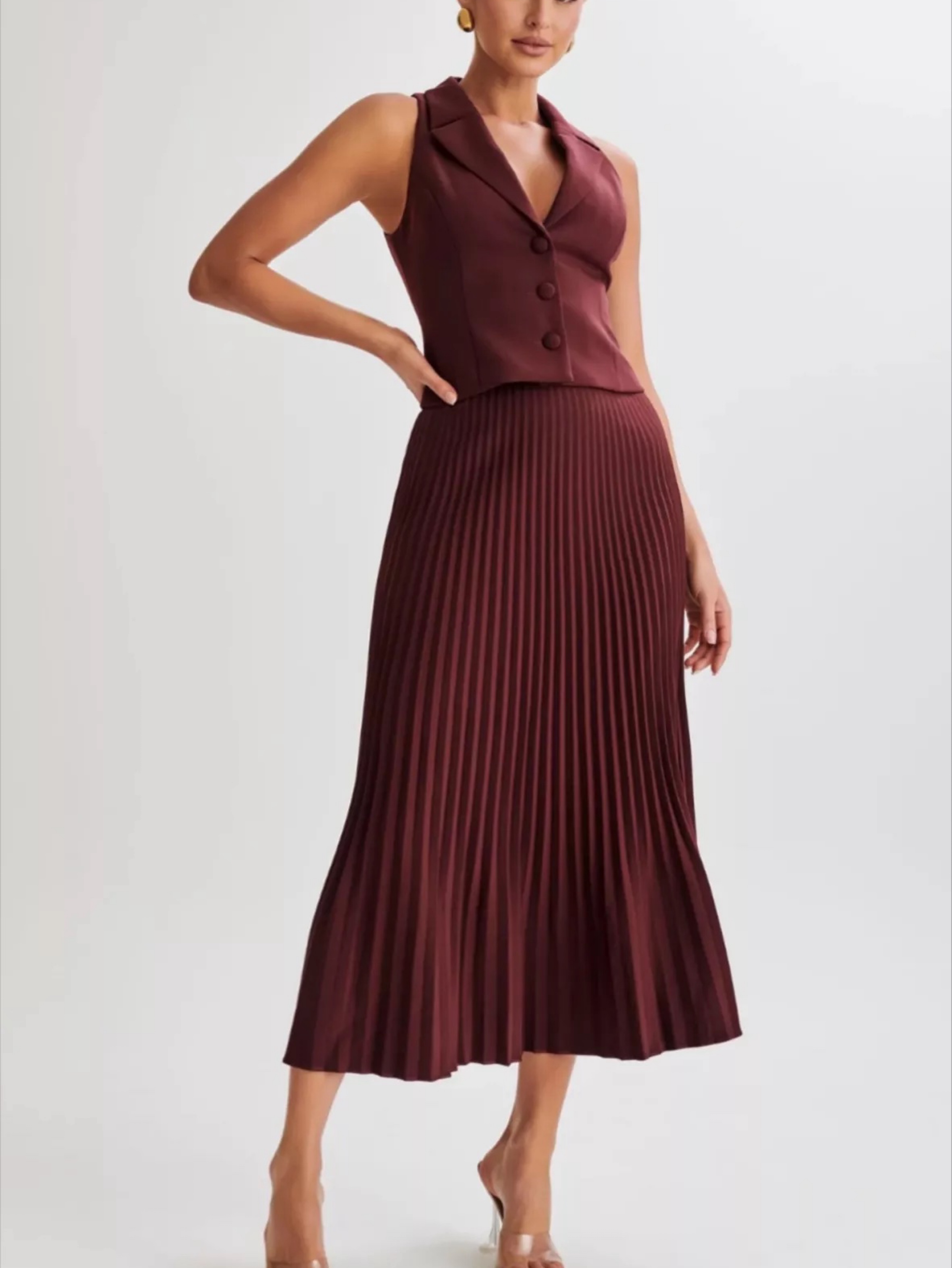 Meshki Burgundy Vest Skirt Set SMALL/MEDIUM