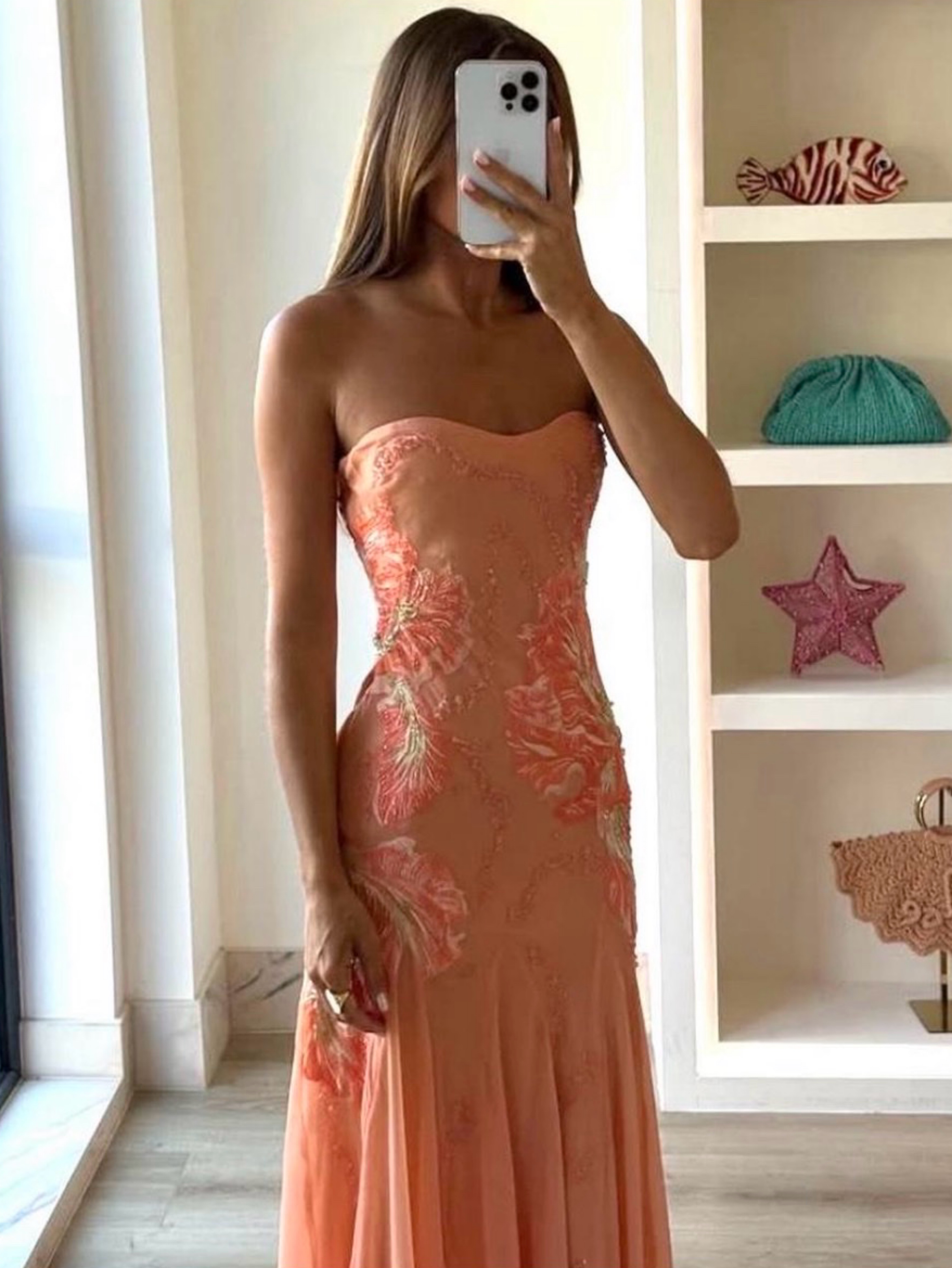 Asos Orange Strapless Beaded Dress SMALL