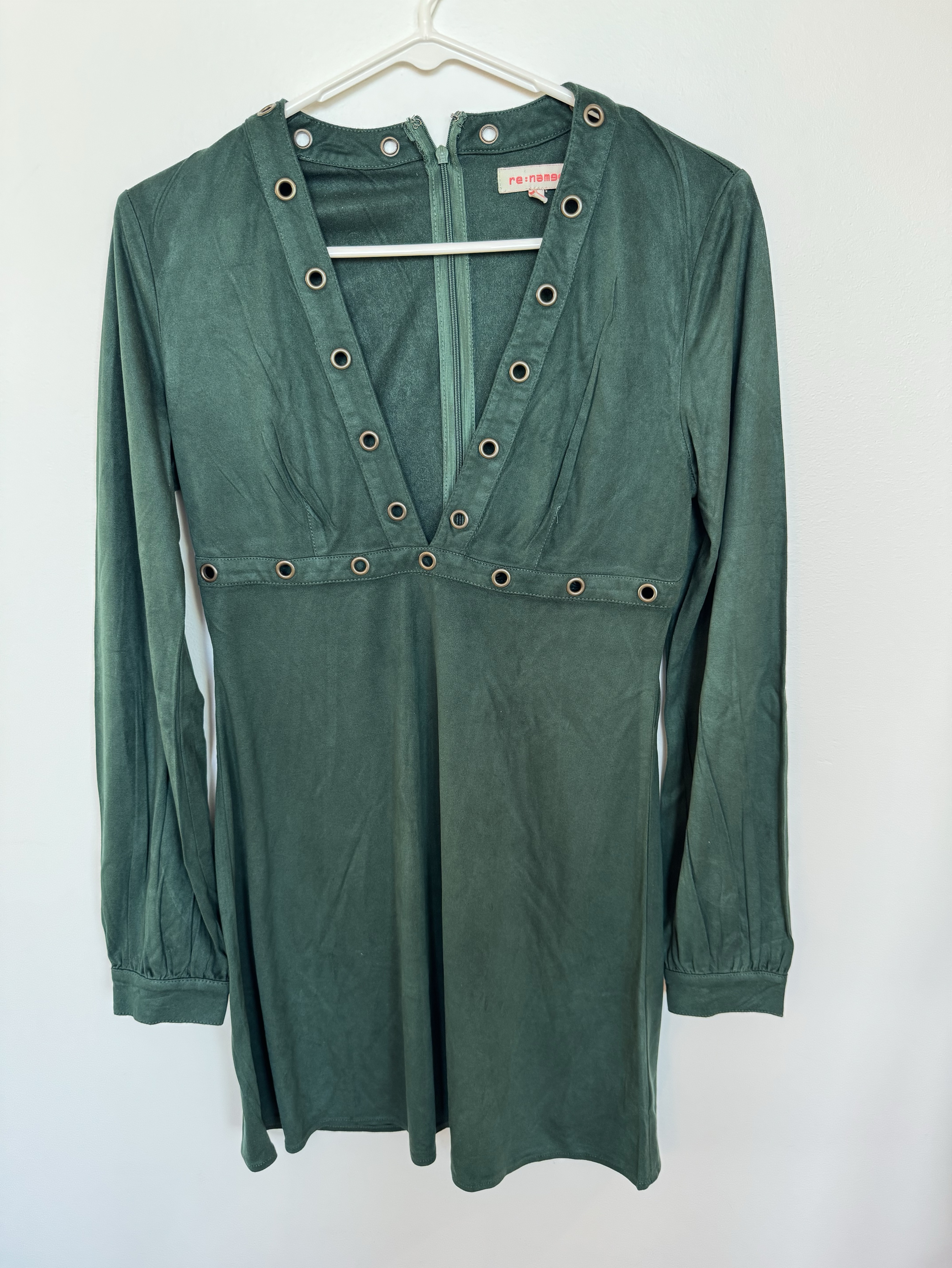 long sleeve green suede dress Sierra Fringe Suede Dress Green / M