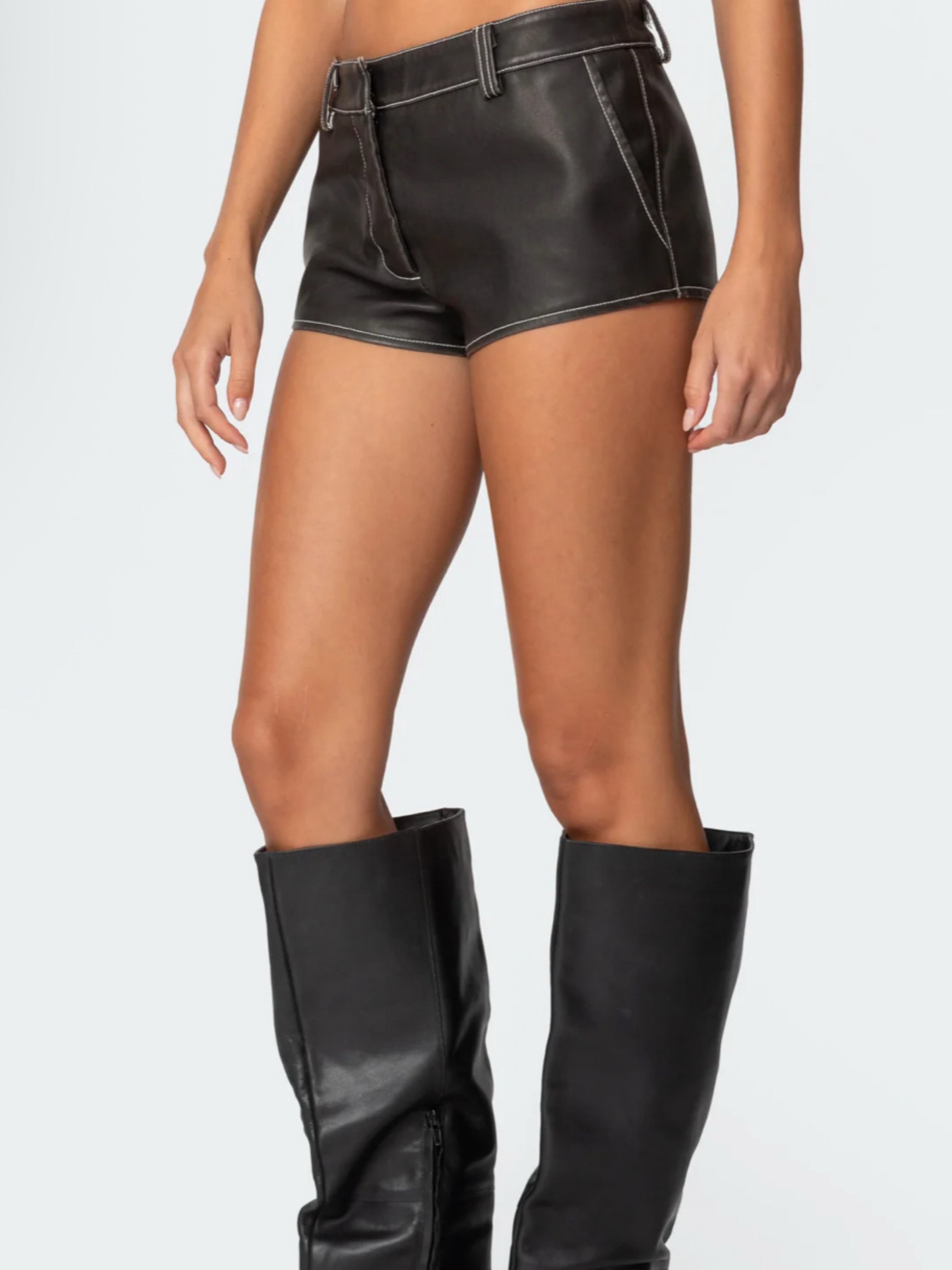 EDIKTED Blaise Faux Leather Micro Shorts