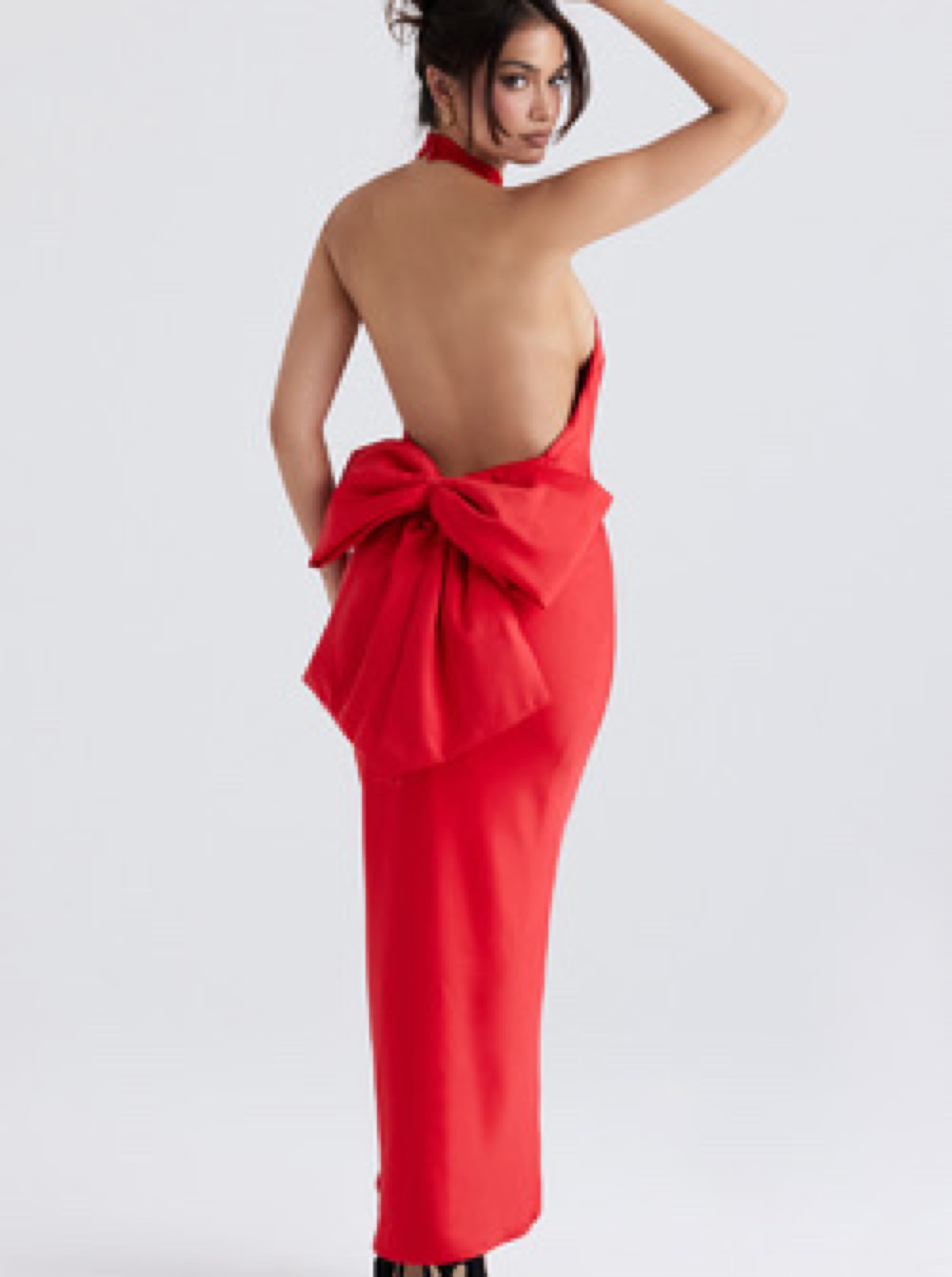 Red Bow Halter Dress house of cb