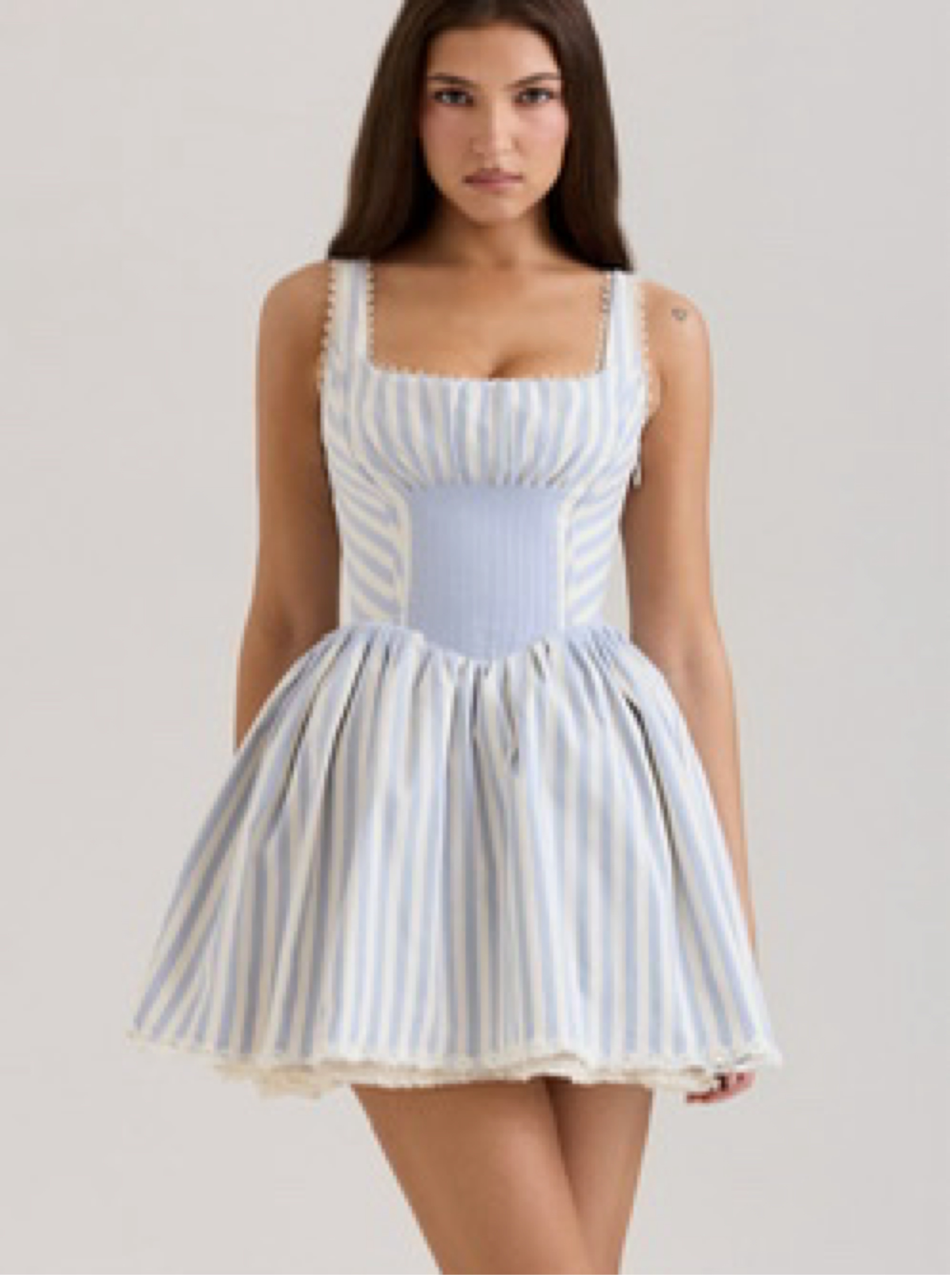 Liesl Blue Striped Pintucked Mini Dress