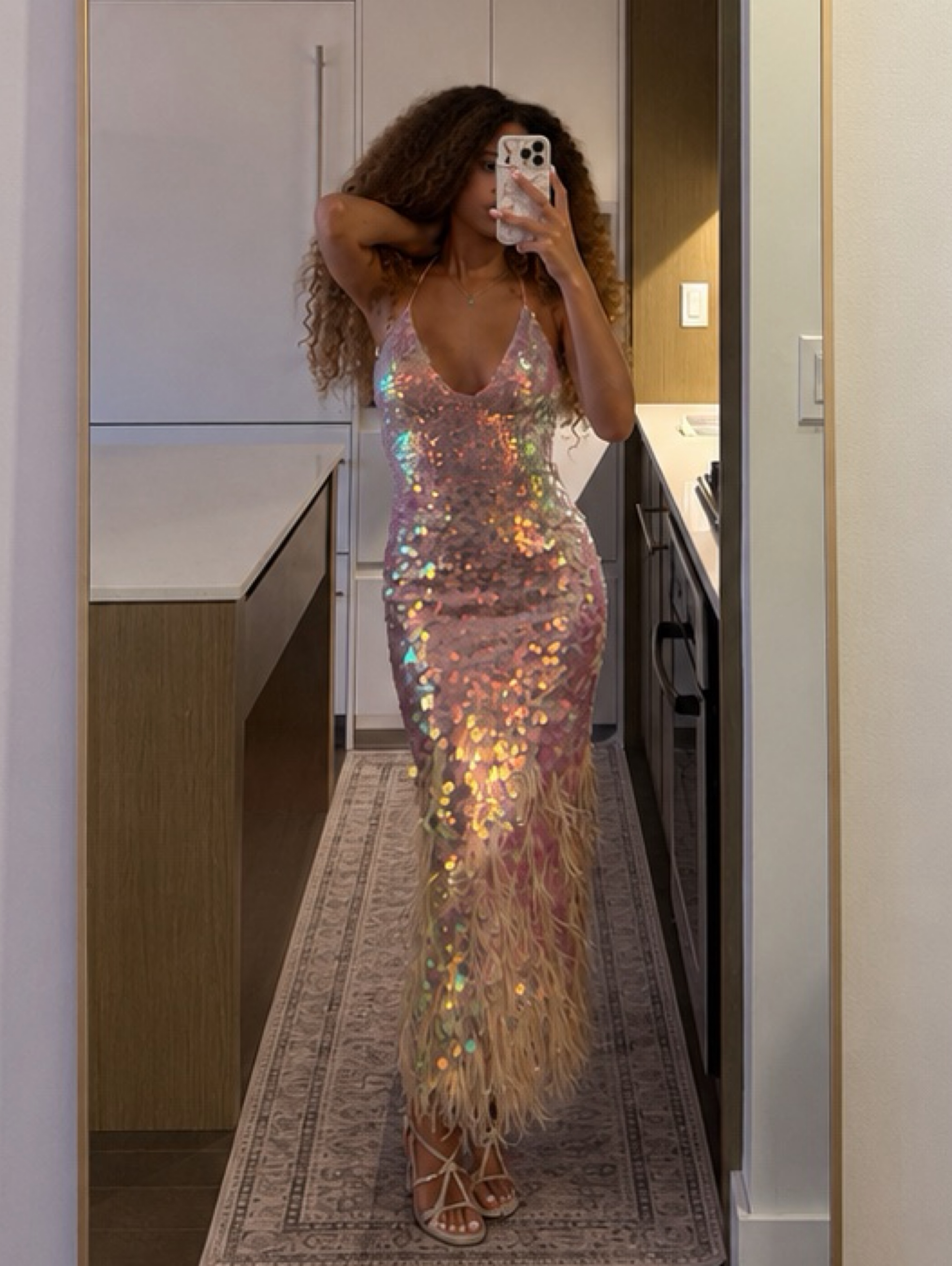silver formal dress Wholesale Open Back Sequins Evening Fit and Flare Spaghetti Straps Fomral Dressn Women's Shape Black Halter bohochic SIZE - True to U.S. Size (Regular Width):7 Wanna Prom Dresses