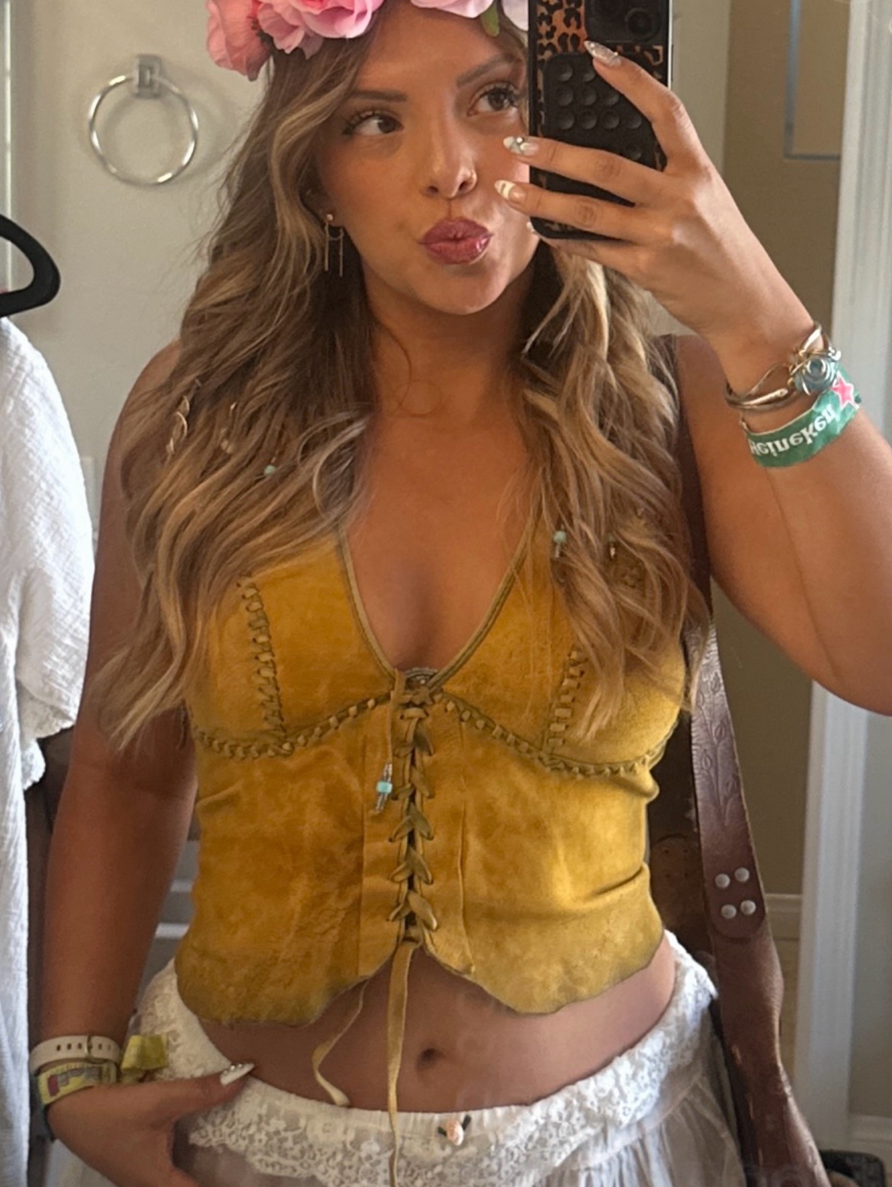 Vintage Leather Boho Corset Halter