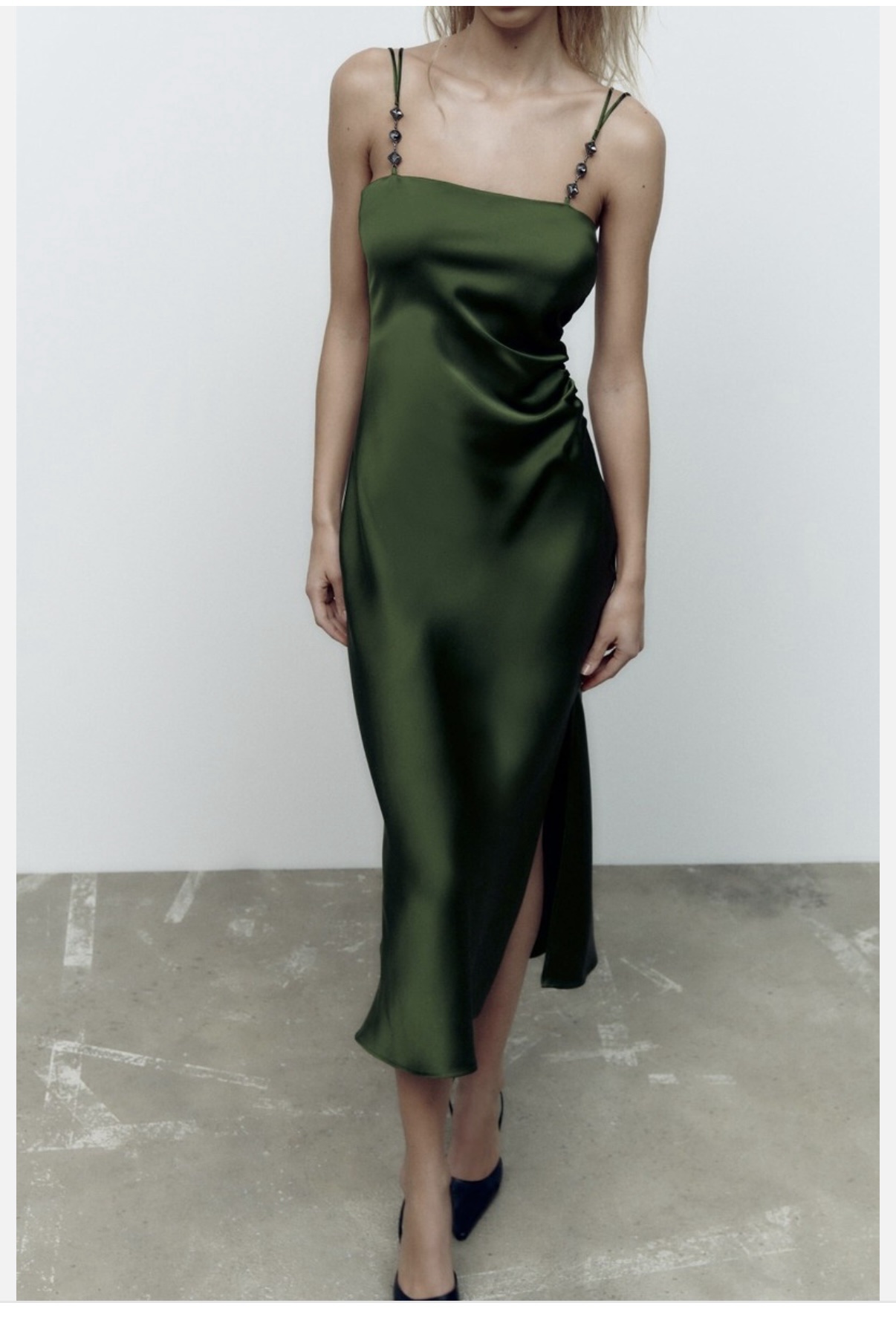 olive green satin dress zara Zara Size L Olive Green Satin Halter Neck Dress NWT 3044 845