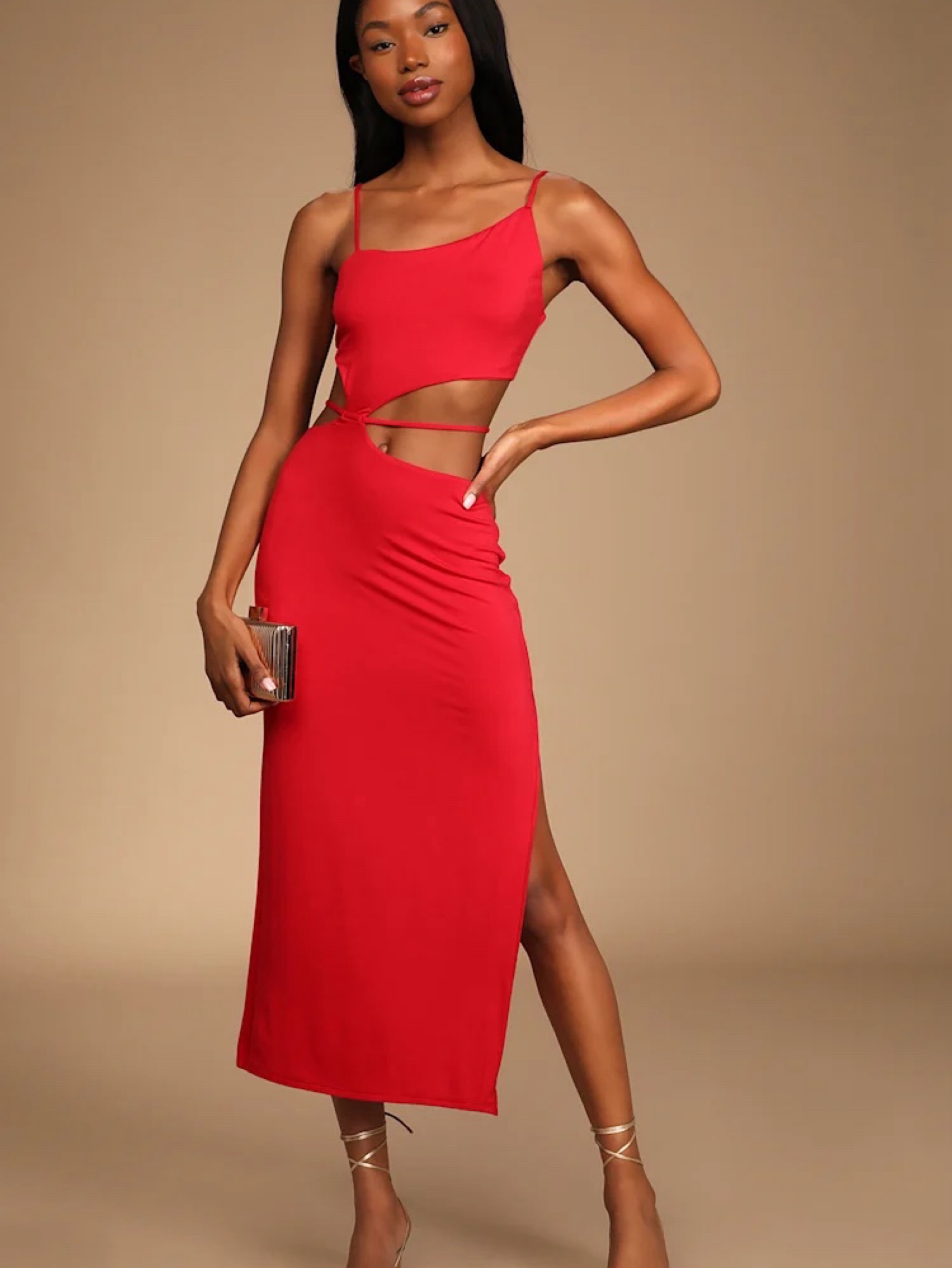 asymmetric cutout midi dress Lulus Hot Take Red Asymmetrical by Lulus COLOR:Burnt Orange Elevate your look with MotherDaySale Yellow Prom Dresses,backless Prom