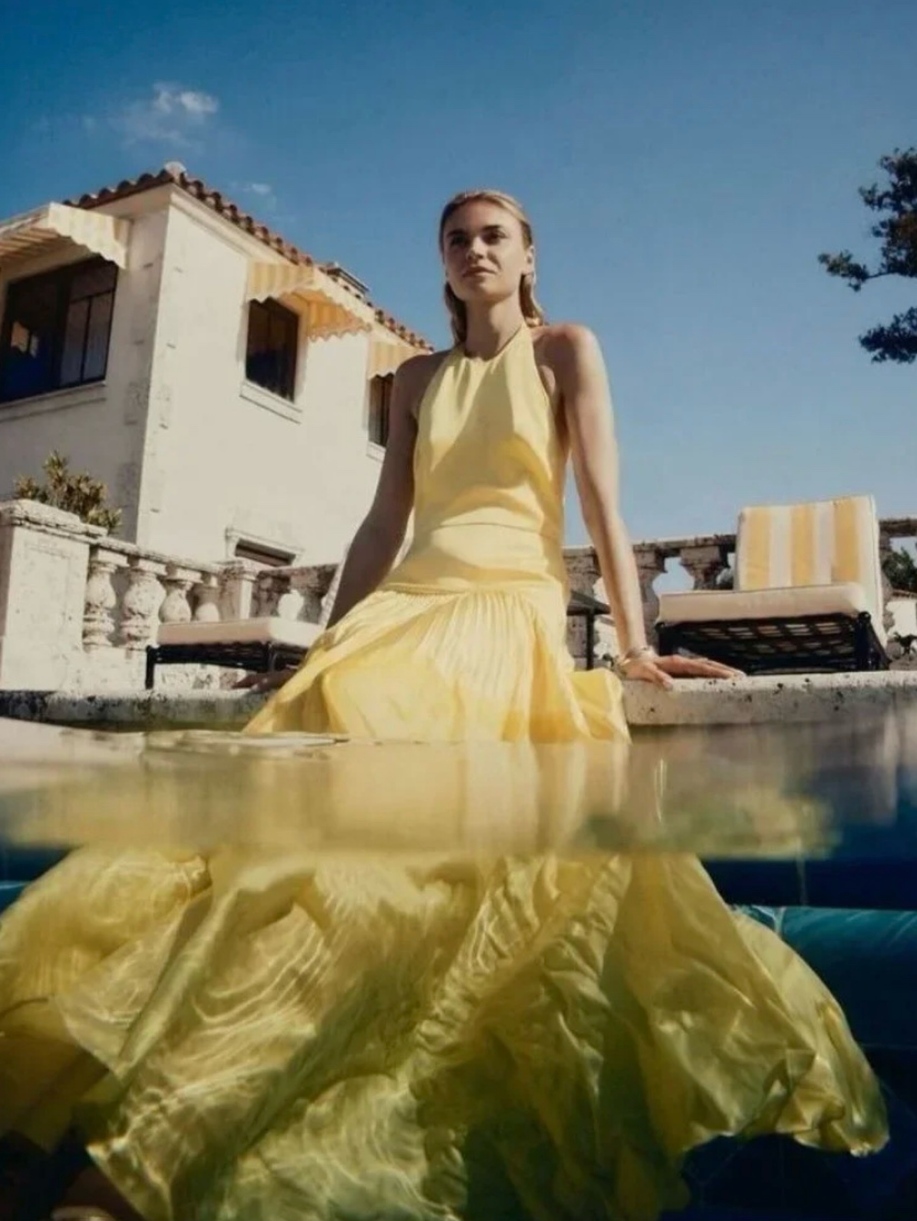 yellow pleated halter dress ASTR the Label | Janae Pleated Halter Midi Dress in Butter Yellow
