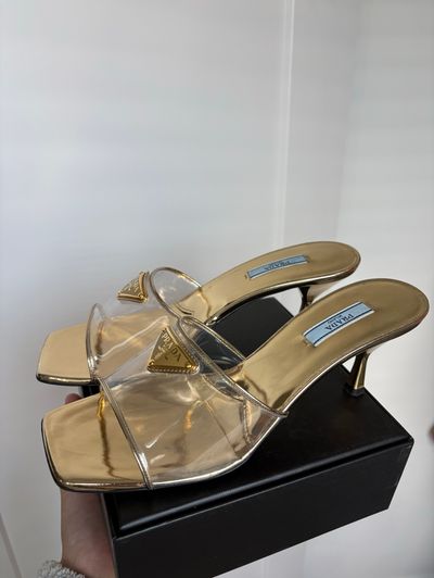 Prada Clear Metallic Mule Sandals by Prada | Pickle