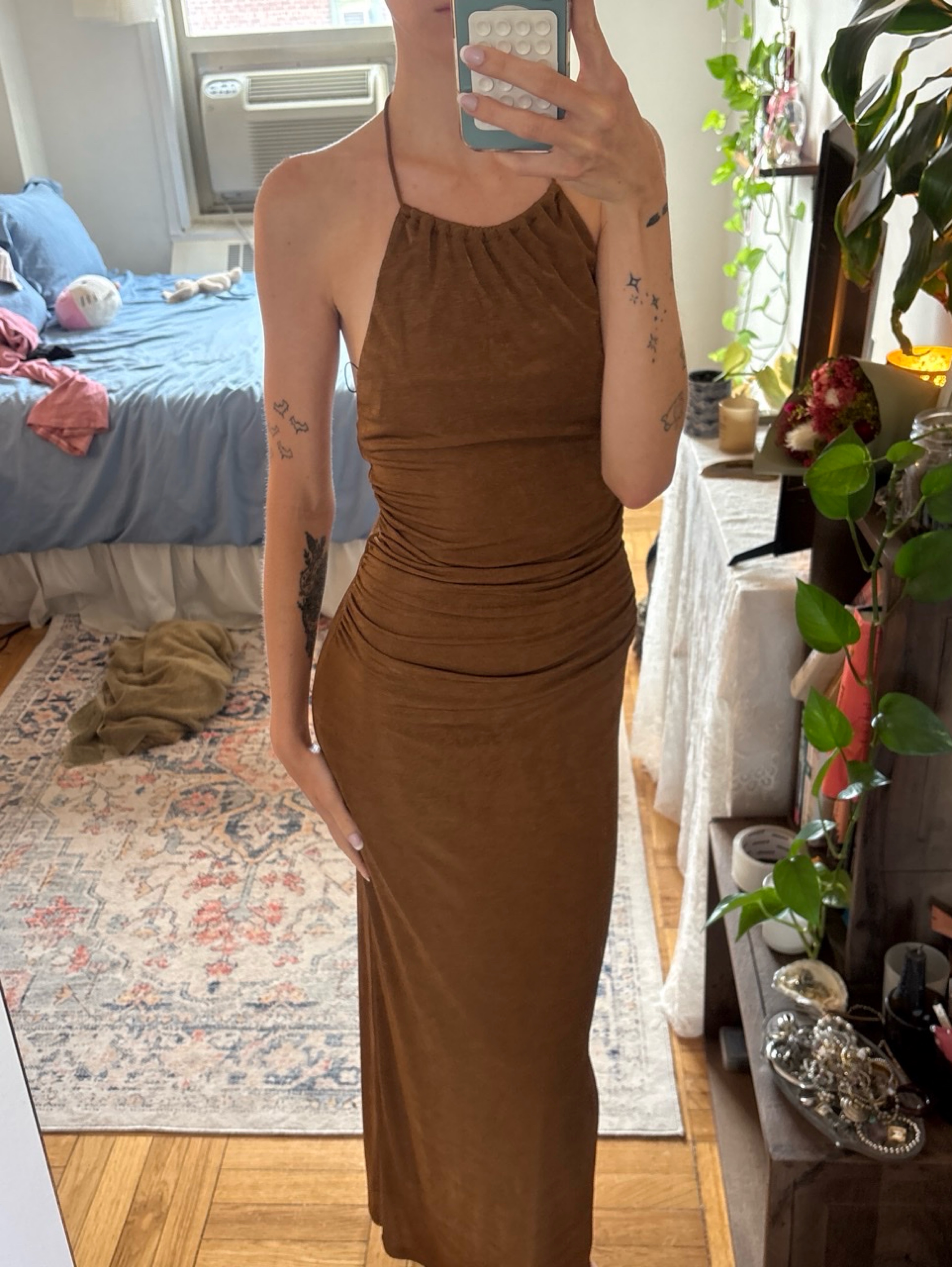 significant other brown dress Womens Significant Other Brown Angela Satin One Shoulder Maxi Dress US 8