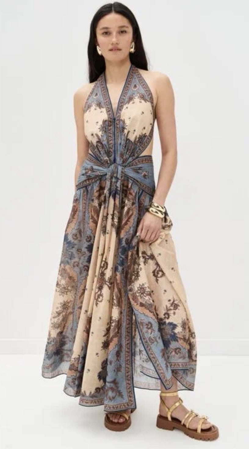 Zimmerman Natural Ascension Plunge Halter Maxi Dress