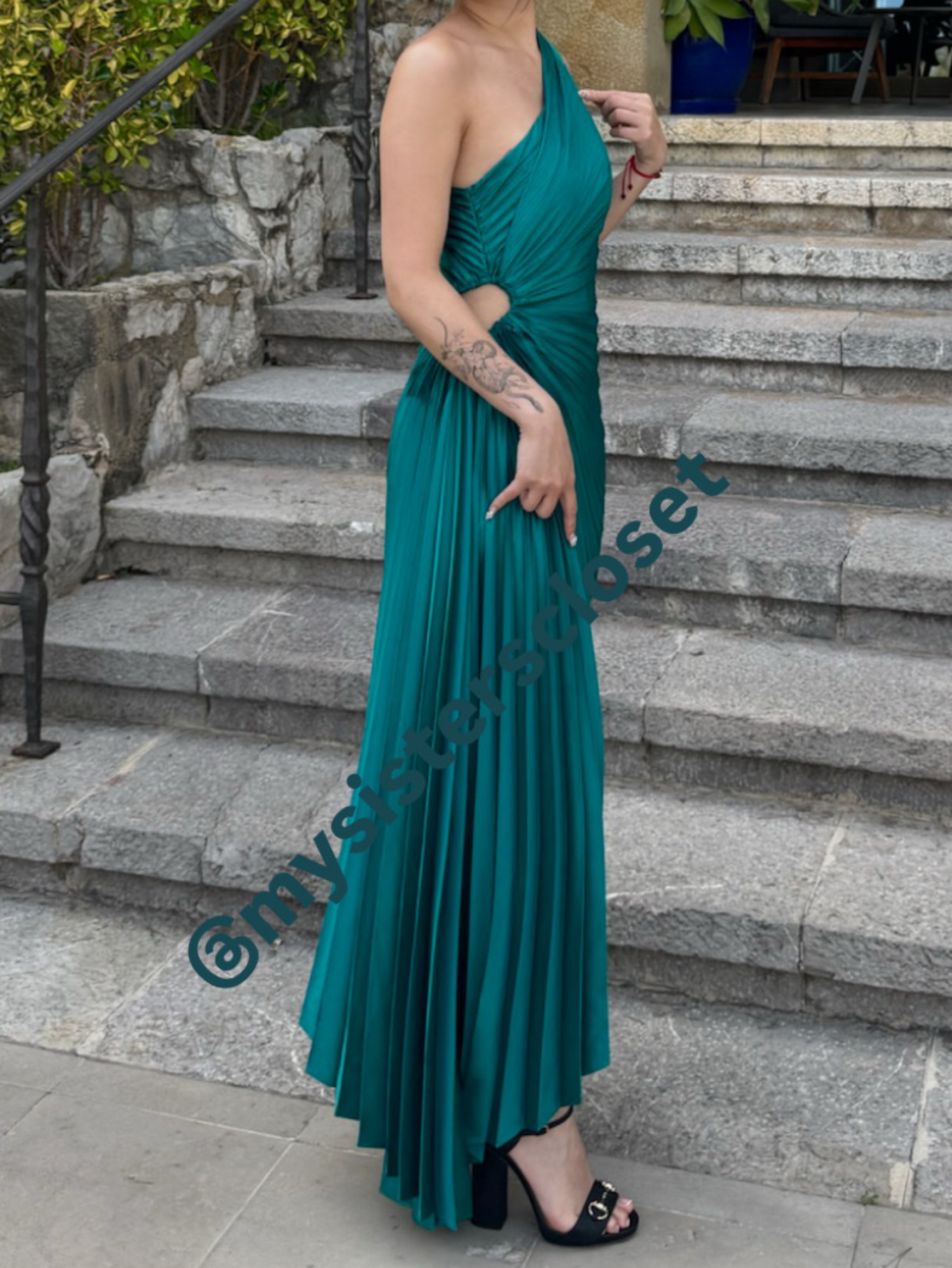 Dress Forum Teal Pleated Halter Midi Dress