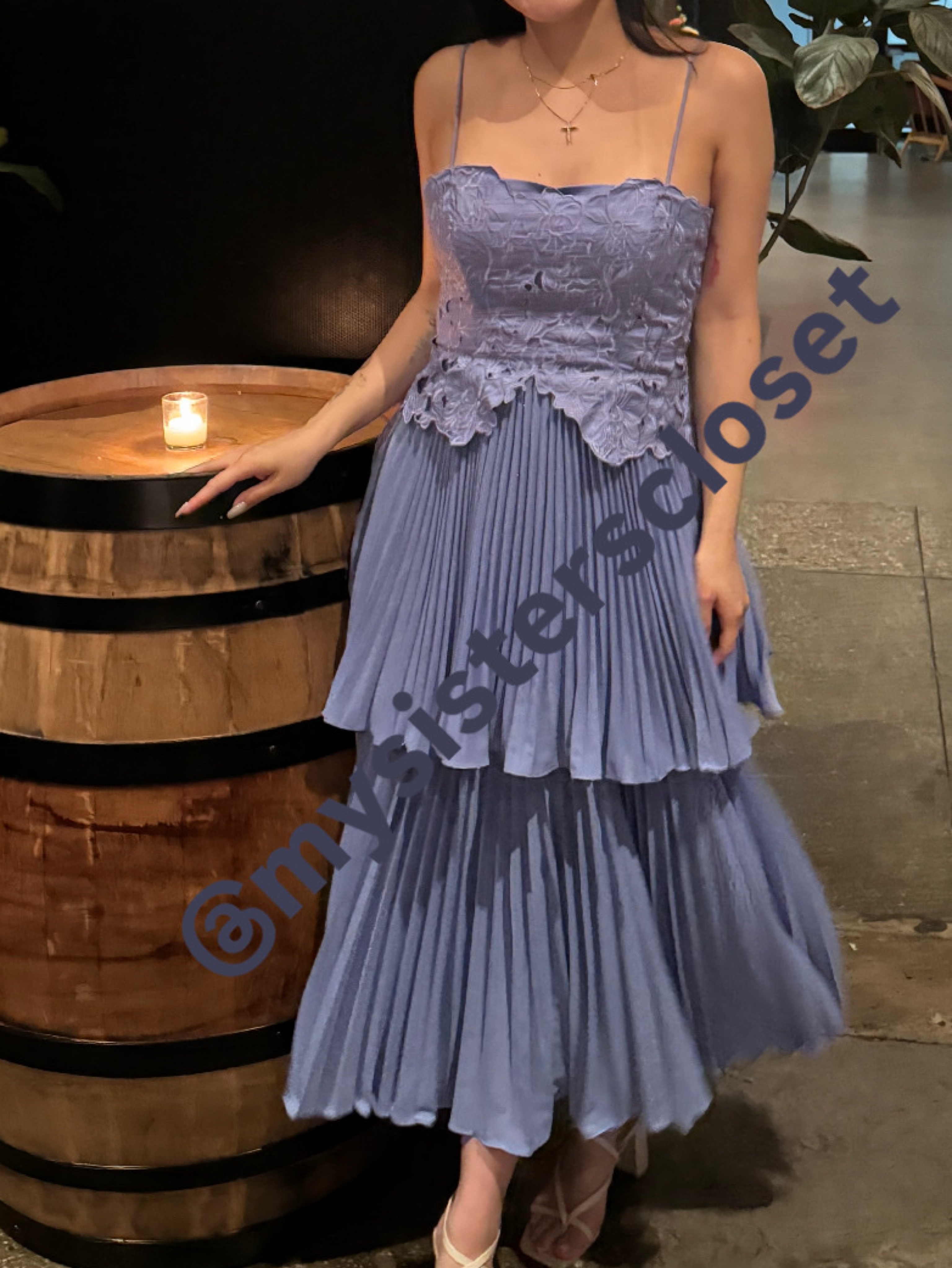 AMUR Esme Laser Cut Floral Tiered Midi Dress