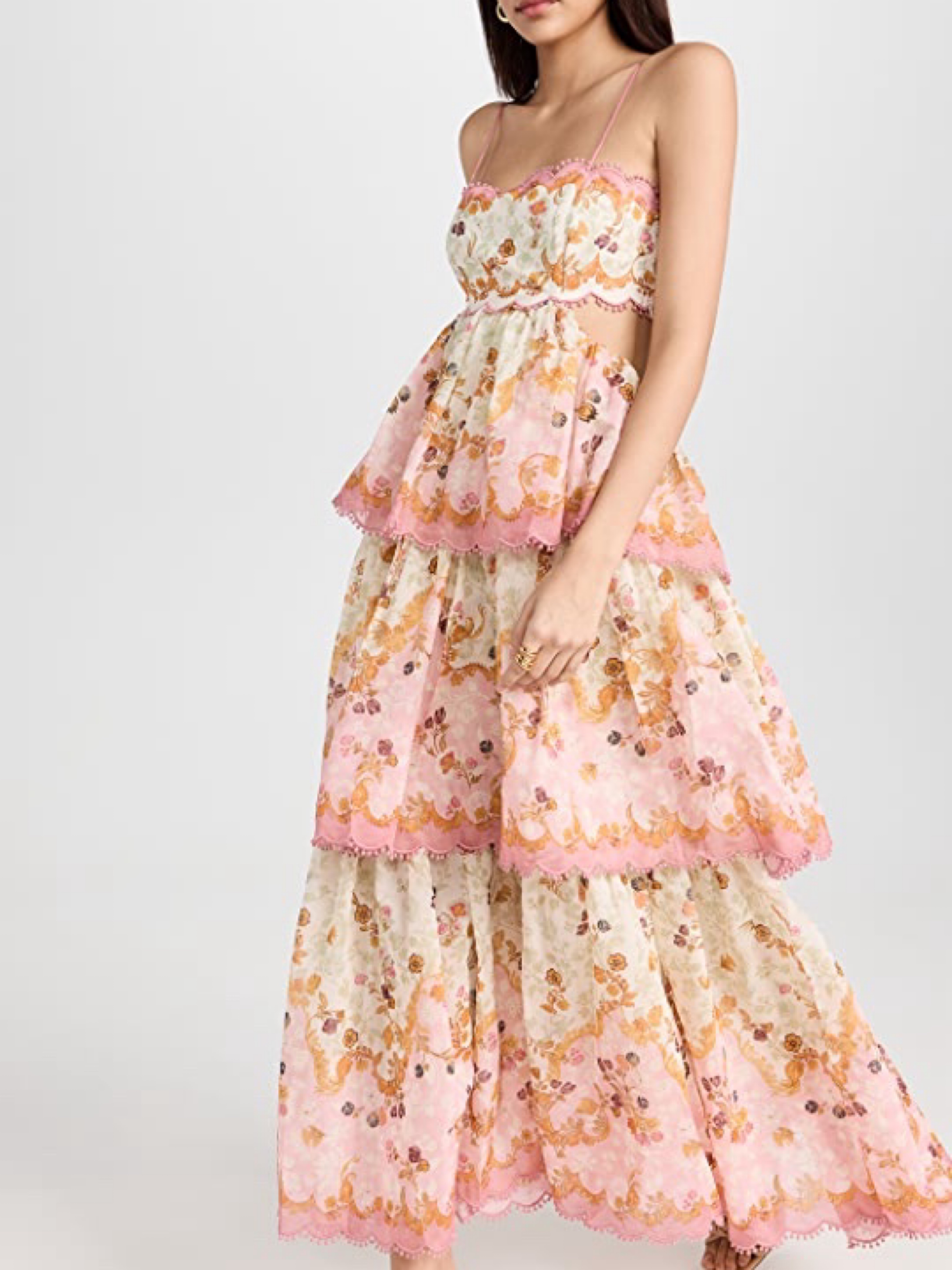 zimmermann laurel midi dress Zimmermann laurel frill midi dress|5353DLAUPINKGREENFLORAL