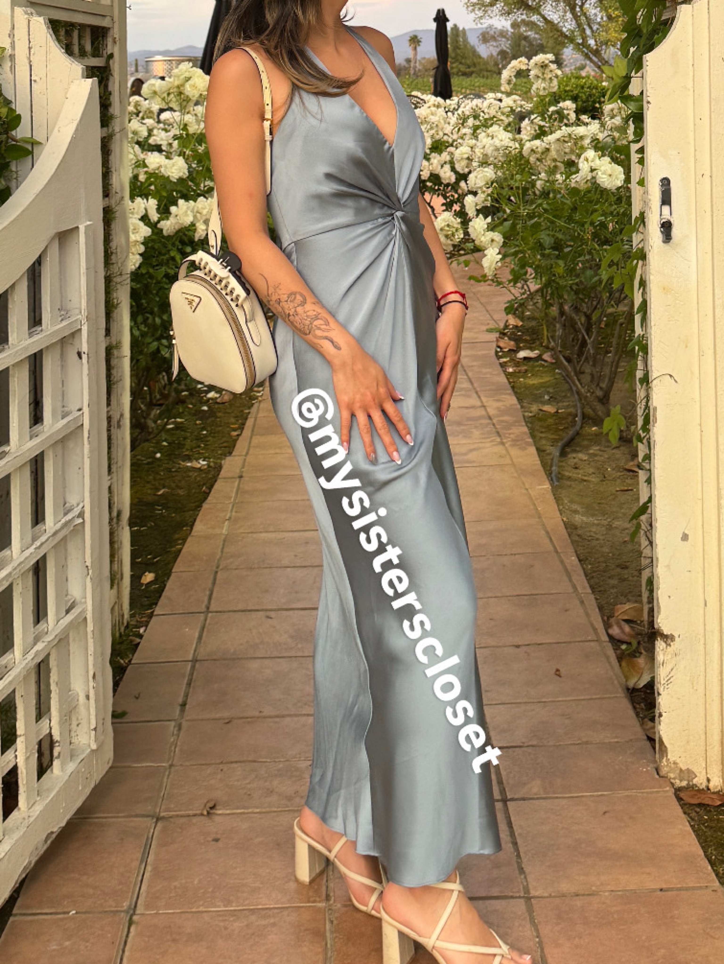 Shona Joy Luxe Twist Front Halter Midi Dress in Azure