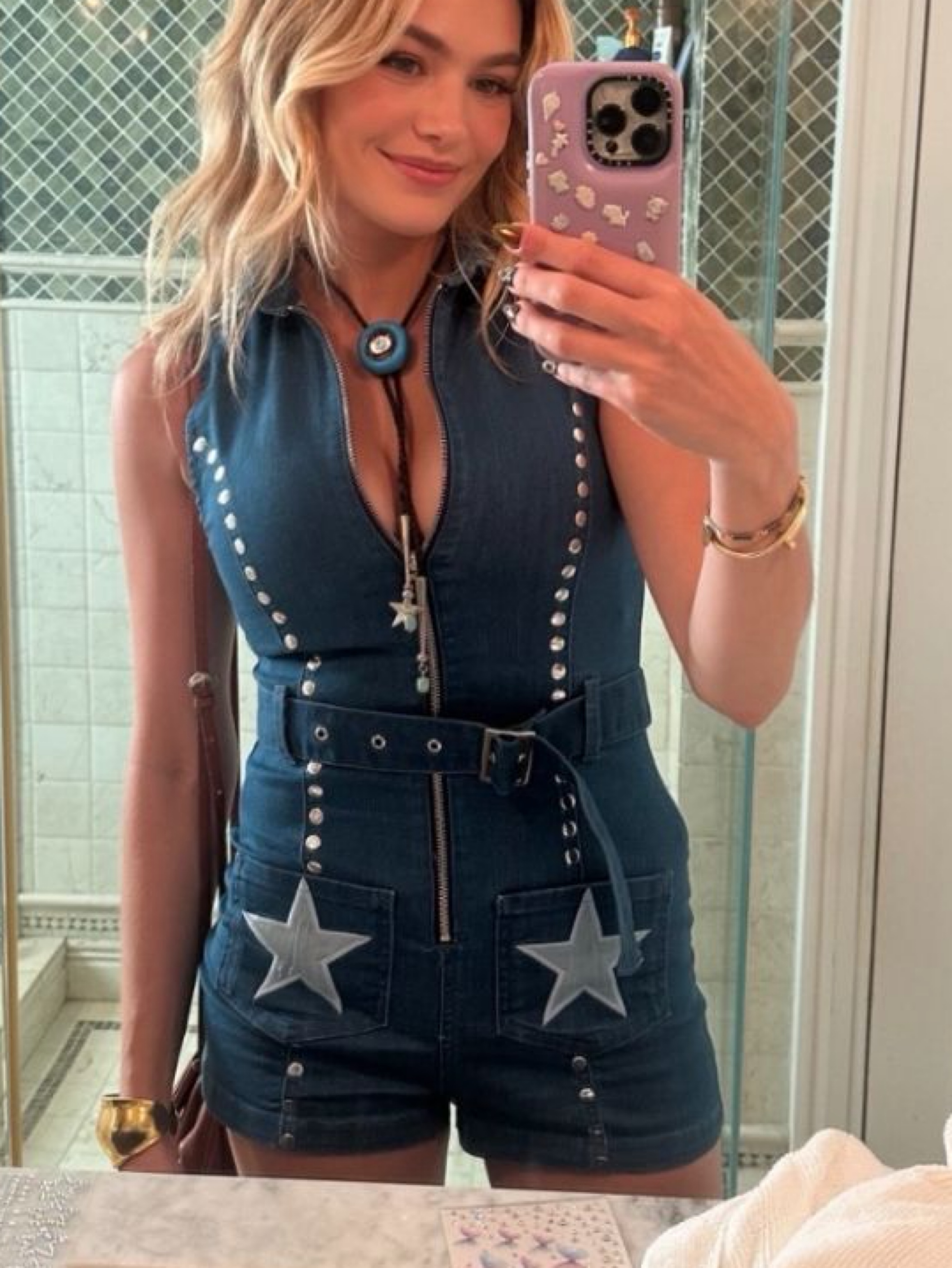 Easy Tiger studded denim jumpsuit blue western