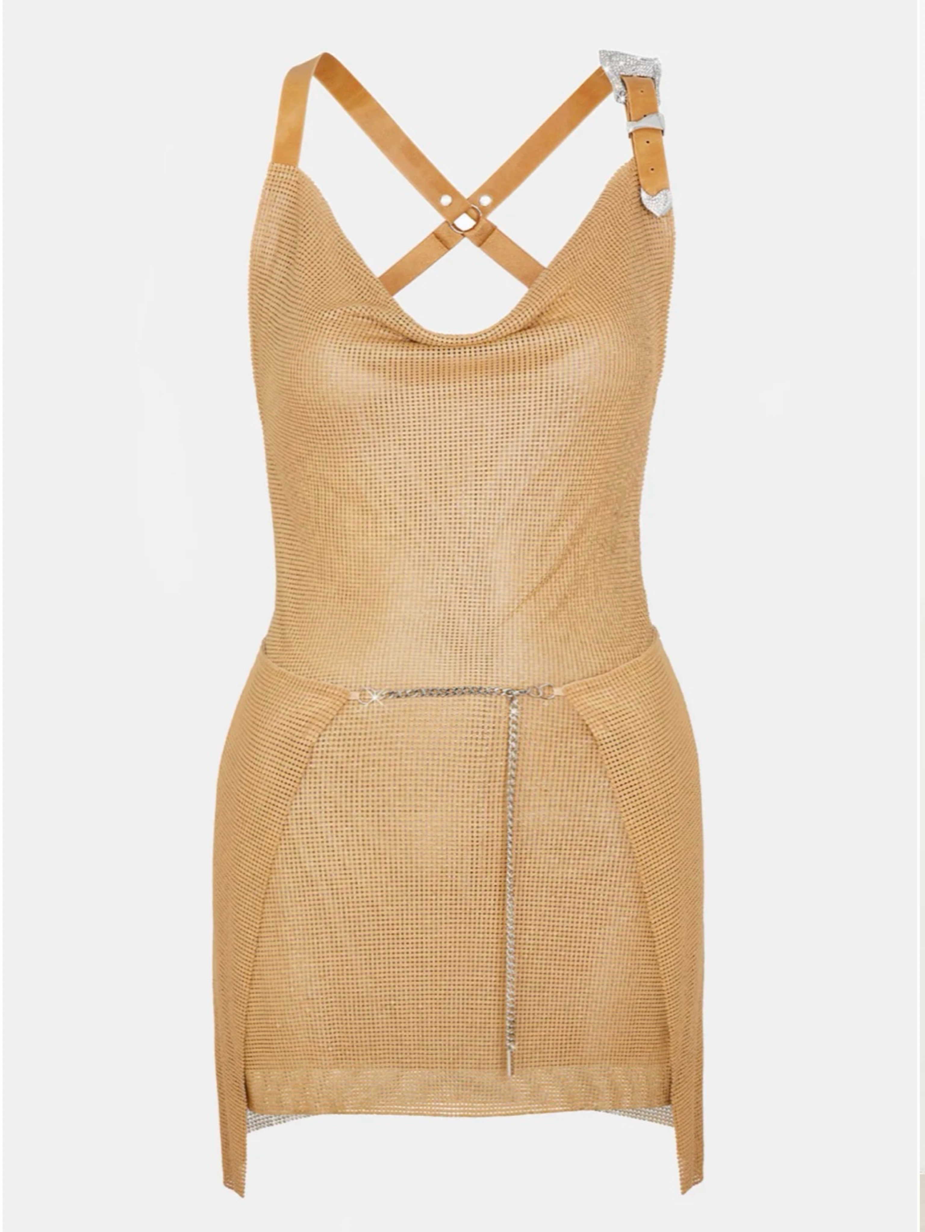 Poster Girl Adrianne chainmail mini dress in Gold- size small