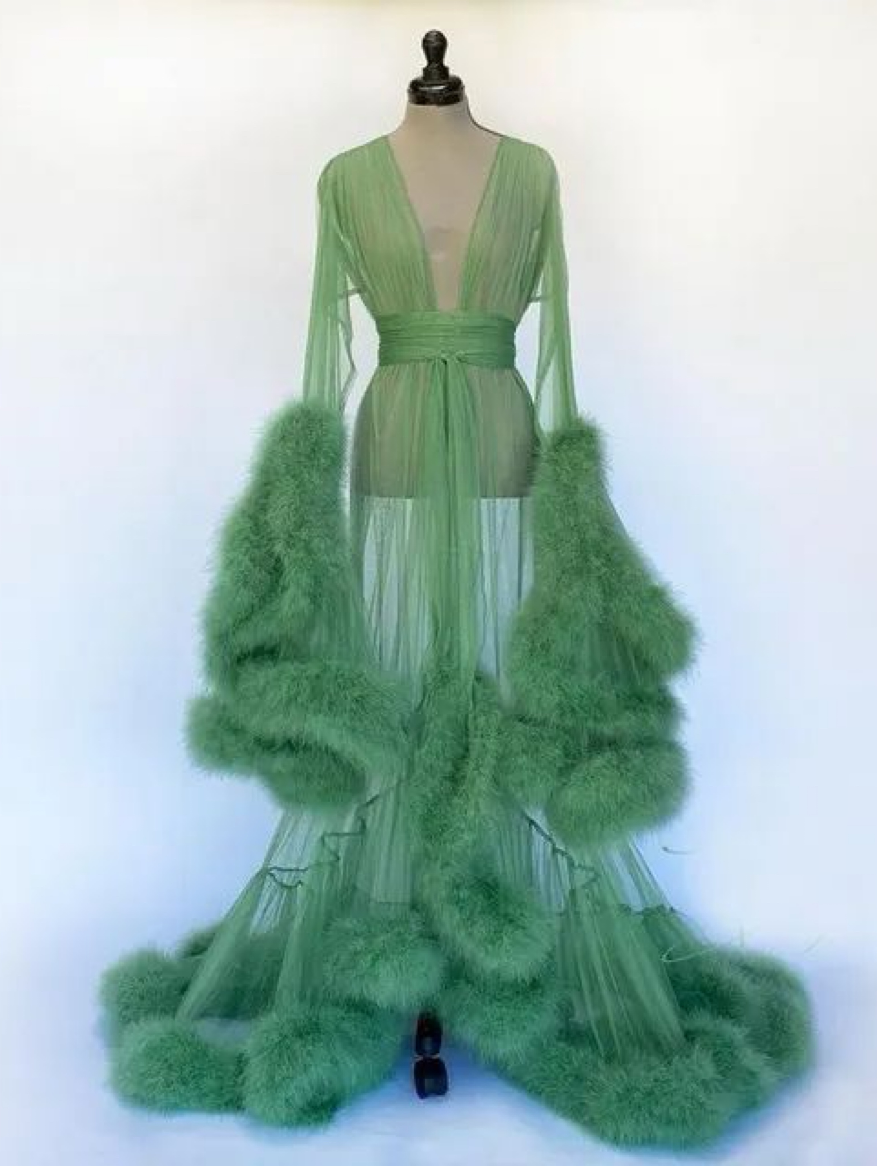 Catherine D'Lish Feather Robe in Light Green