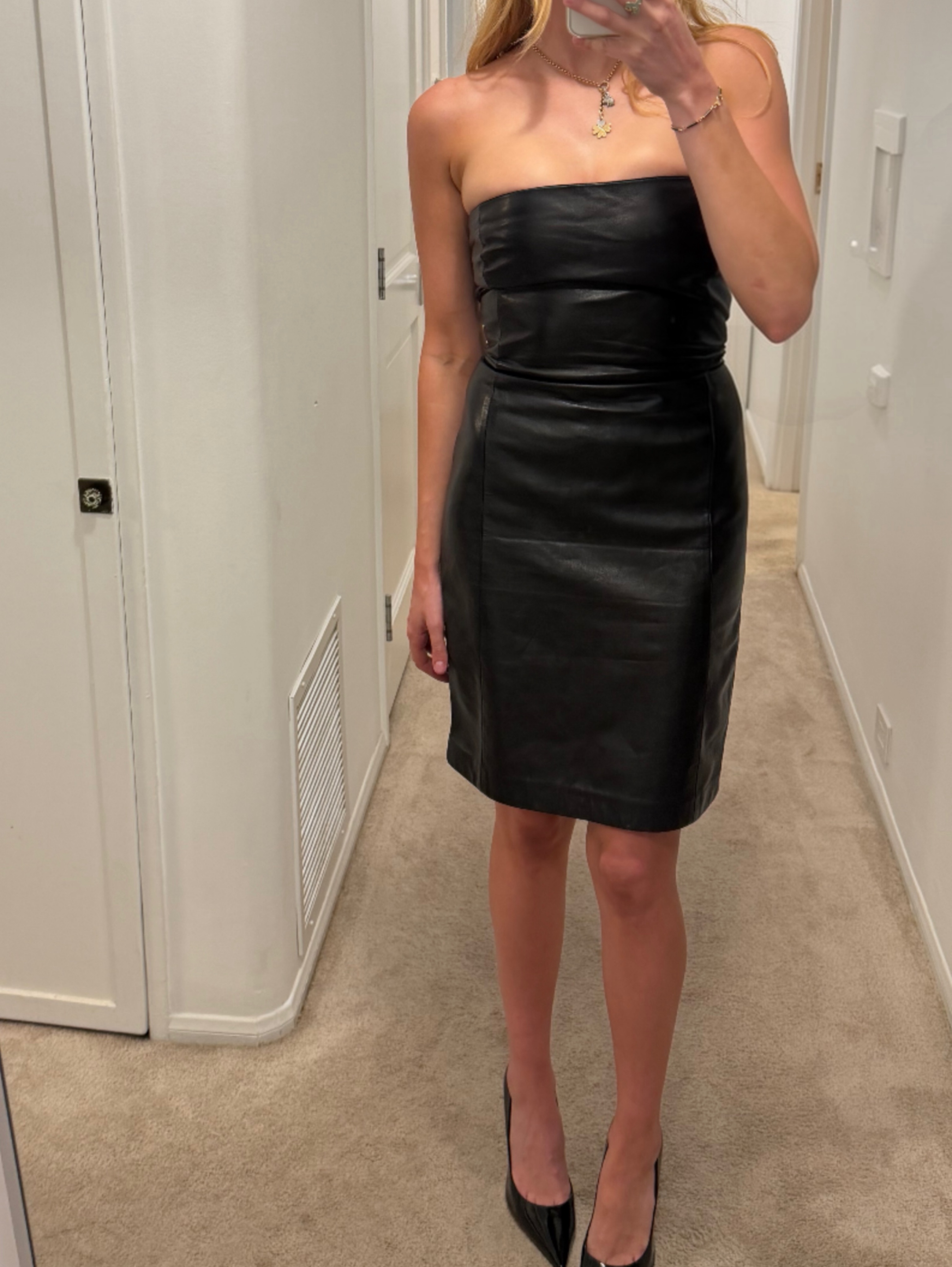 Vintage authentic leather Y2K strapless mini midi dress