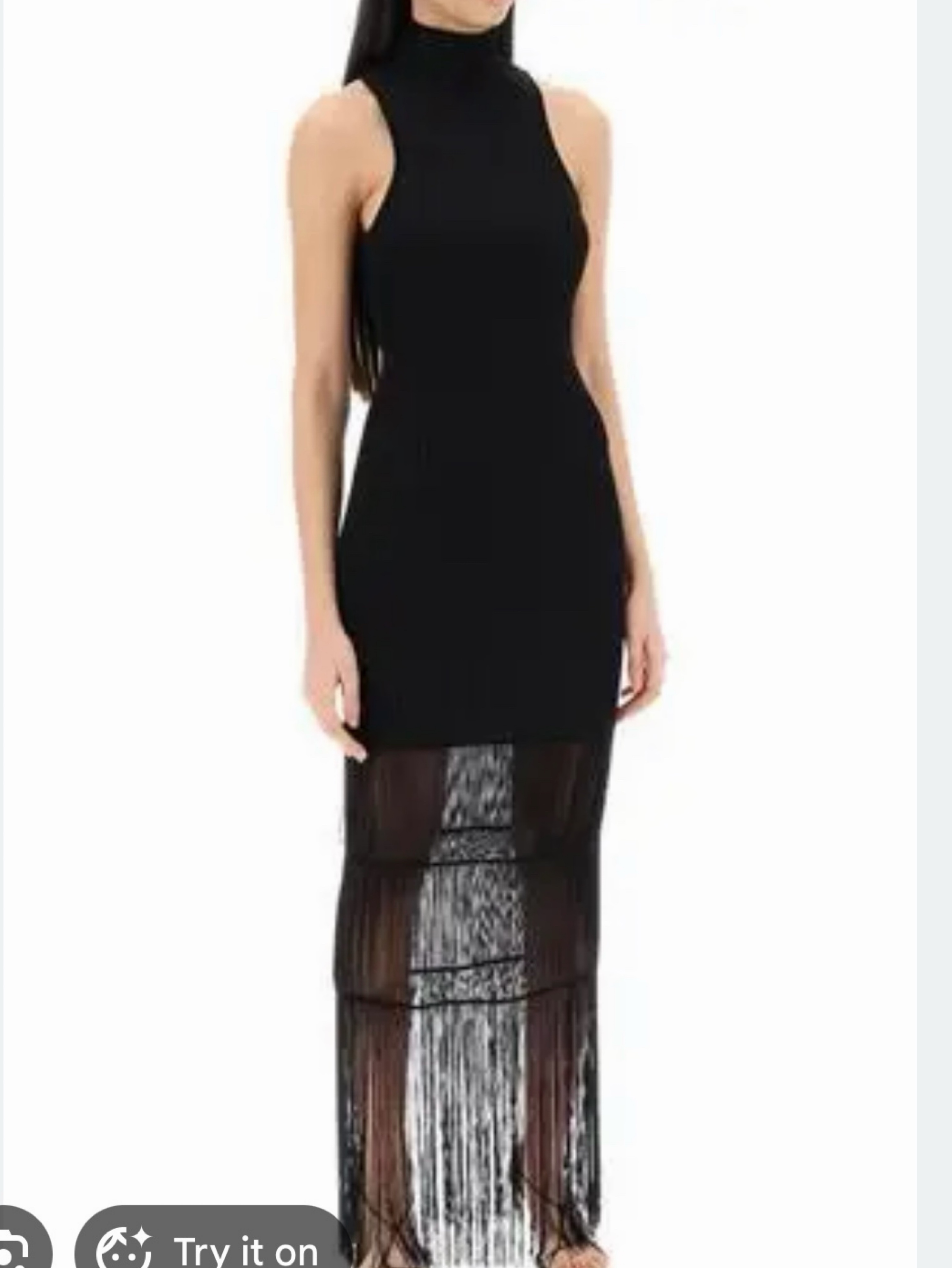 Khaite black fringe ribbed maxi dress