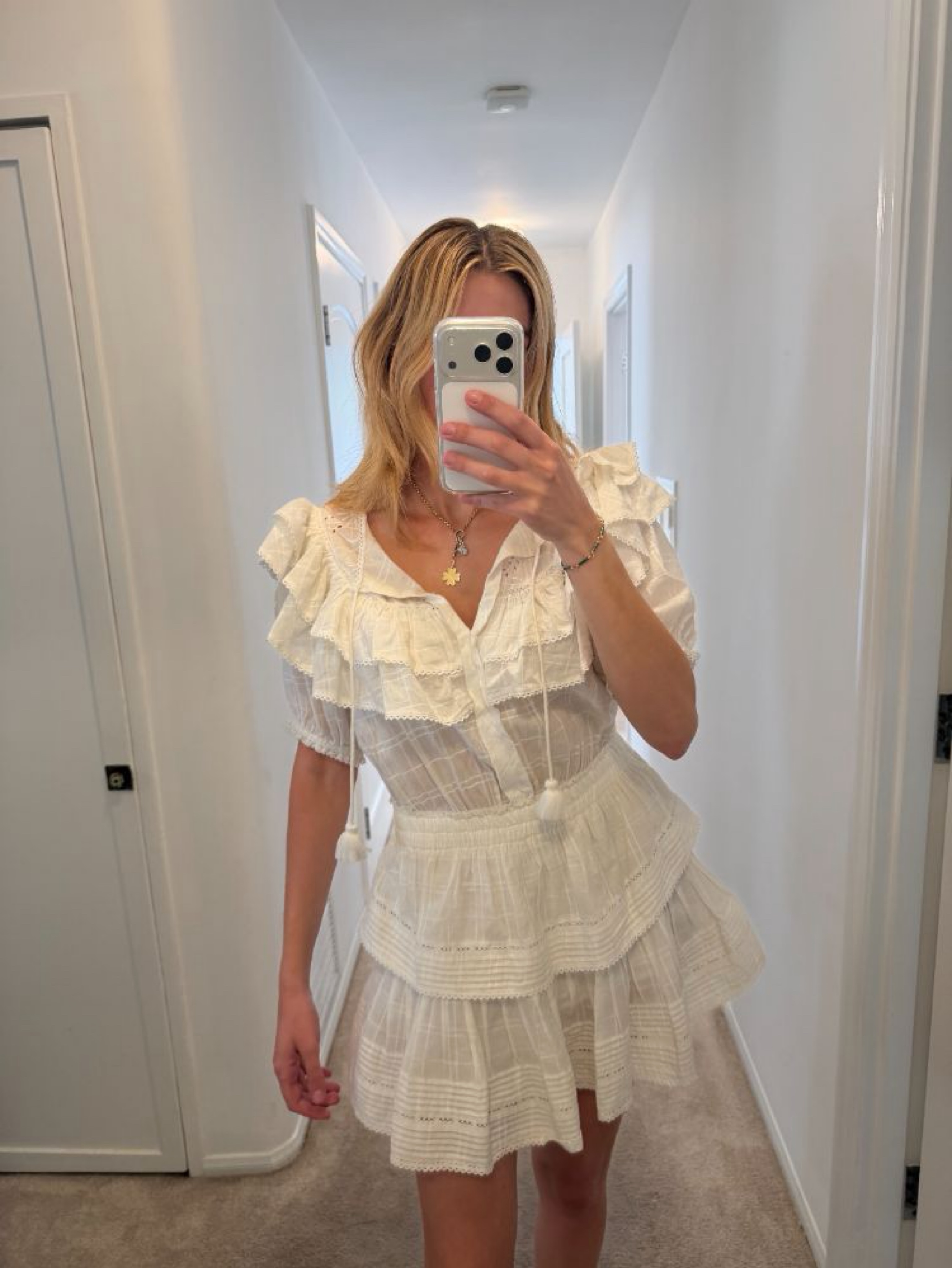 LoveShackFancy Liv Dress white ruffle mini S
