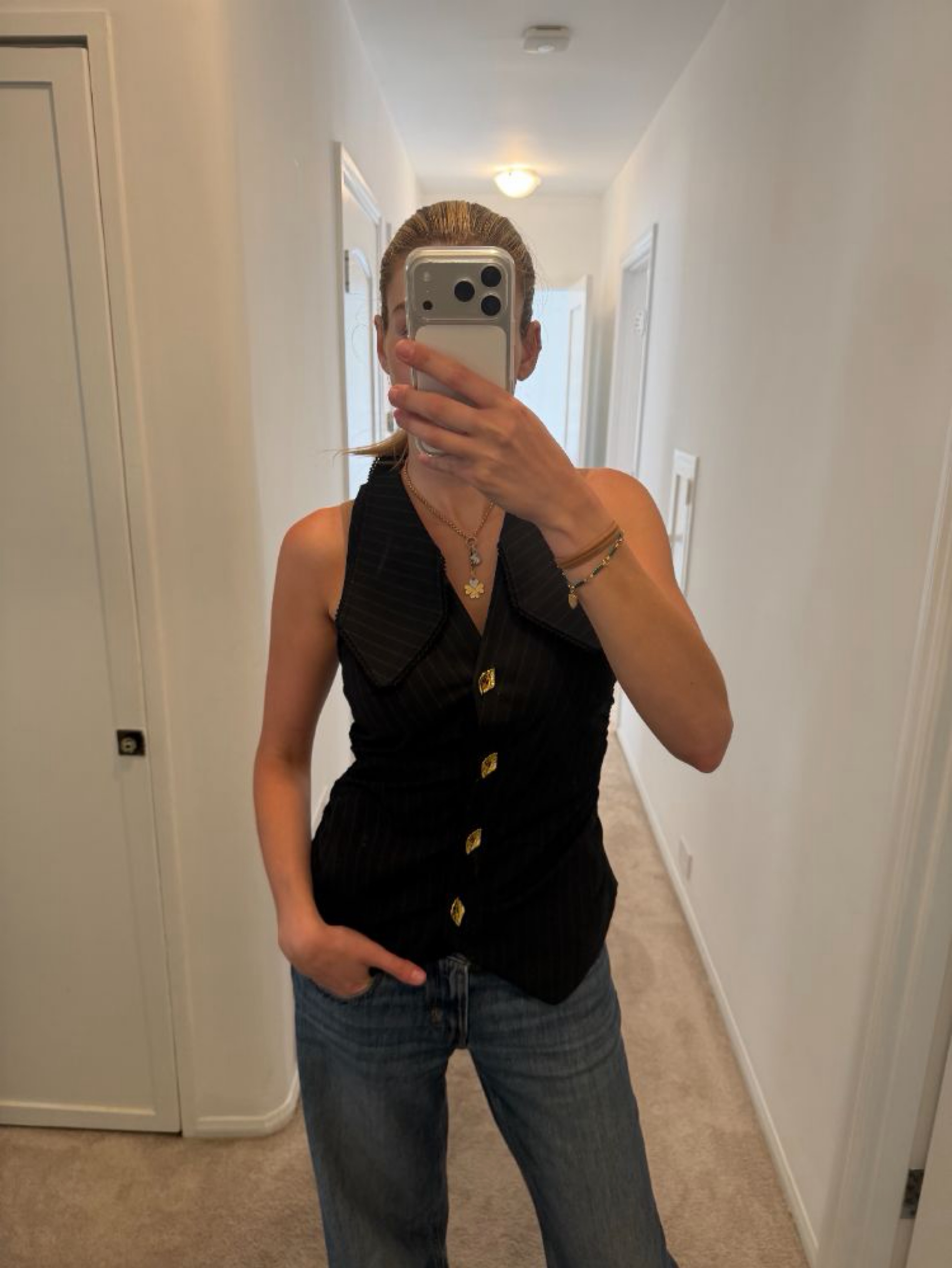 Ganni Striped Vest black