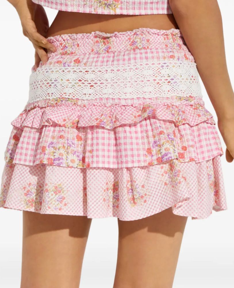 NWT LoveShackFancy Corbett mini skirt pink and white