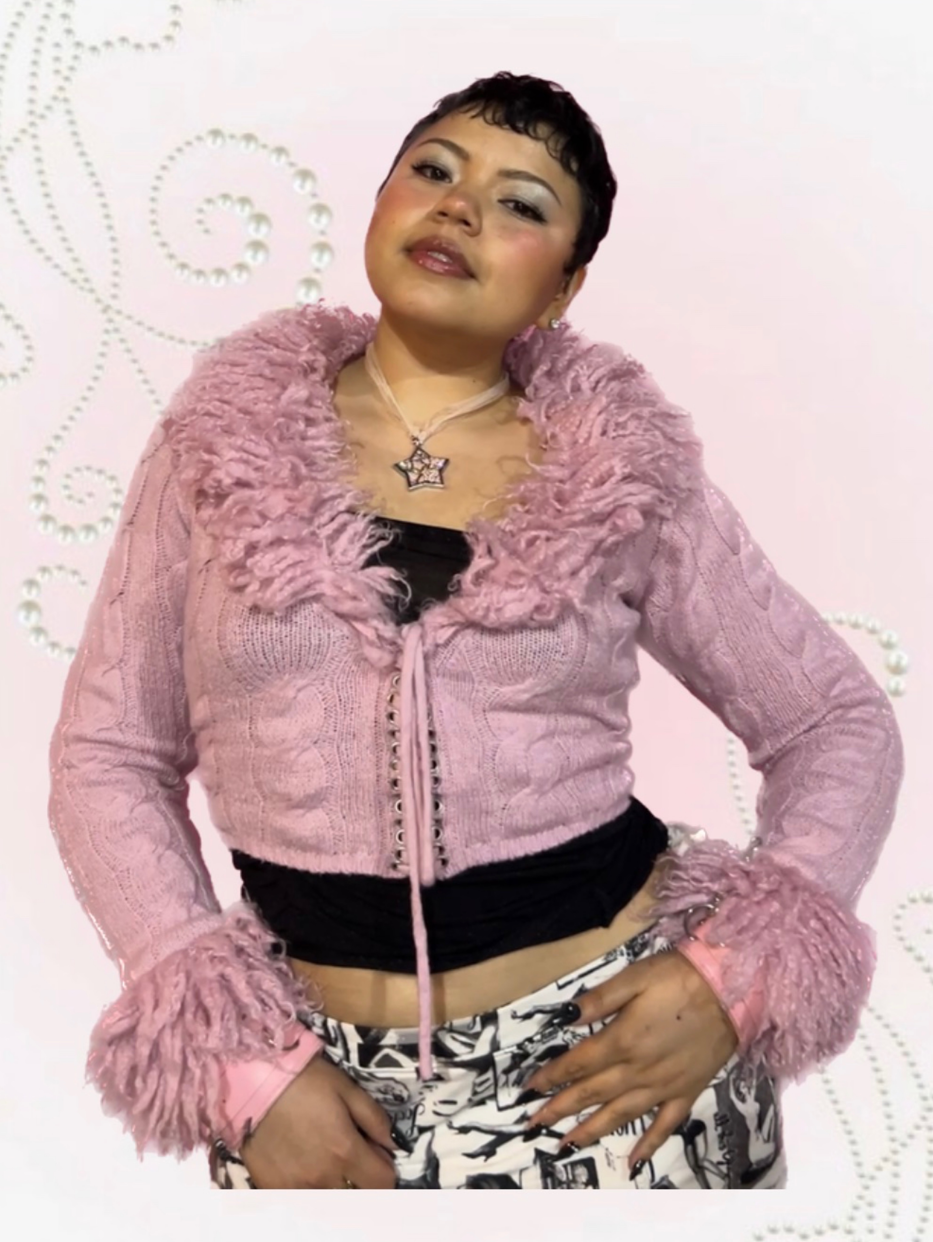 π Pink Fuzzy Crop Cardigan π§Έ