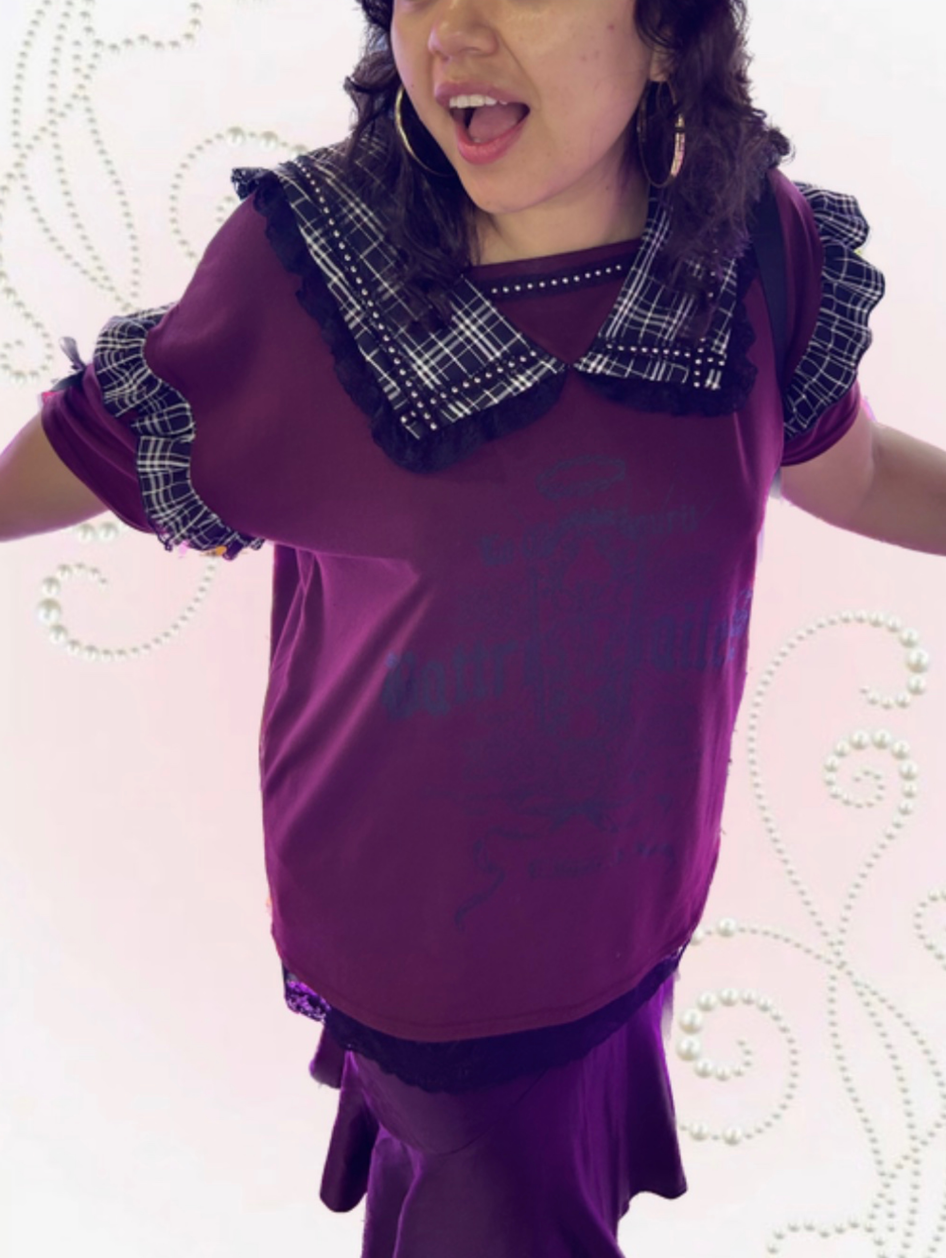 Harajuku Burgundy Plaid Collar Oversized Top