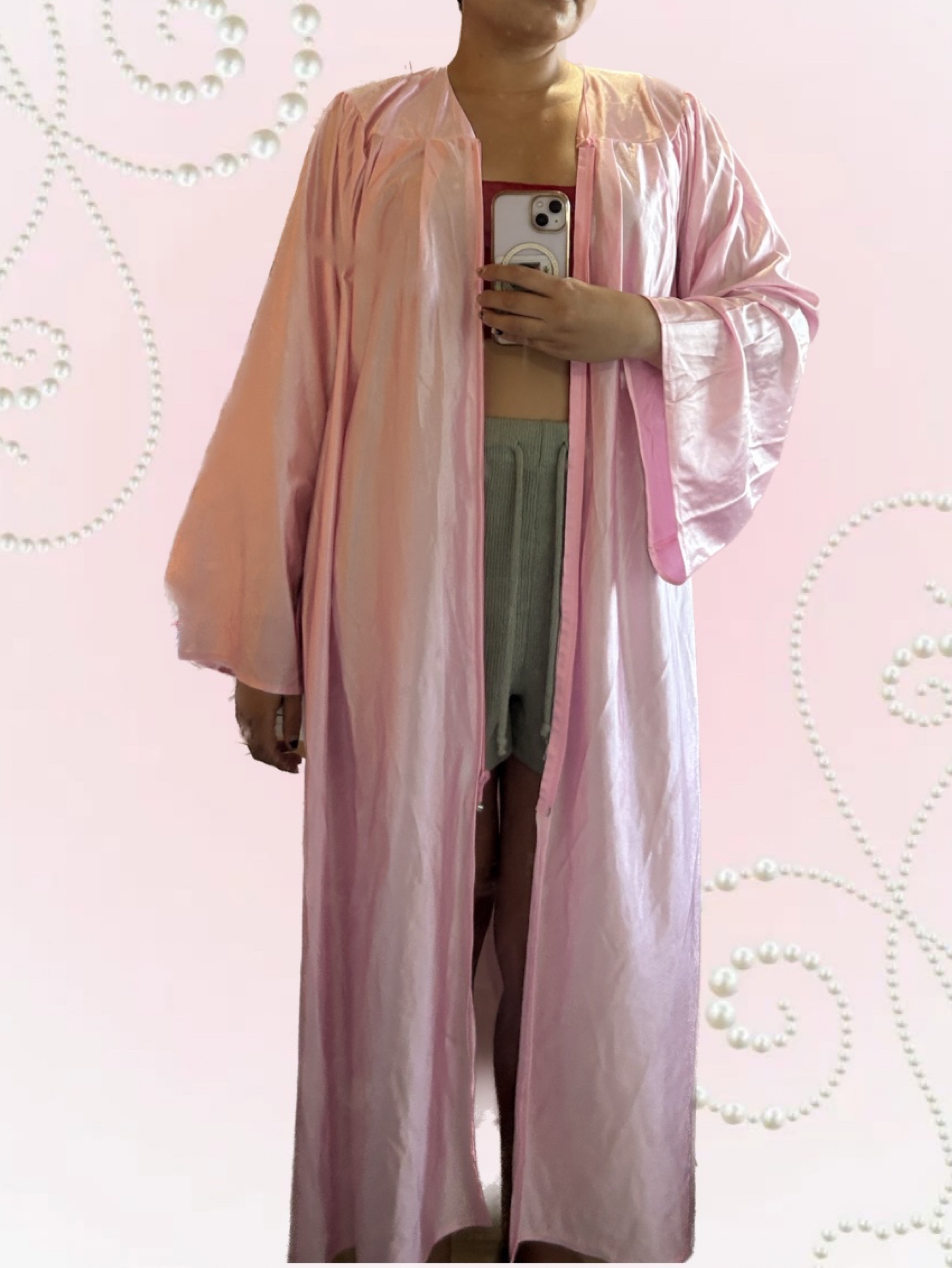 Pink Satin Graduation Robe Gown