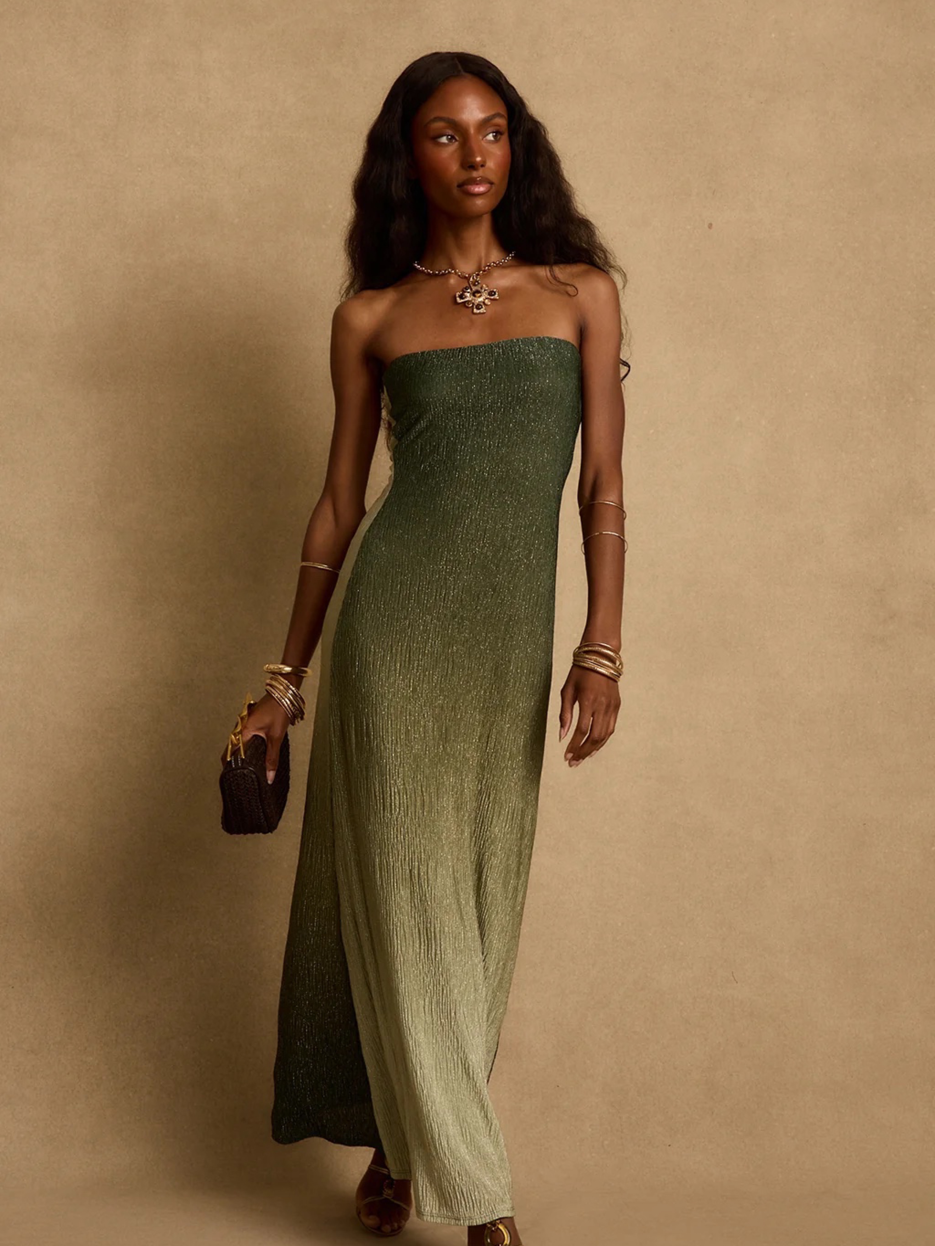 Sage Green Ombré Strapless Maxi Dress by 12th Tribe