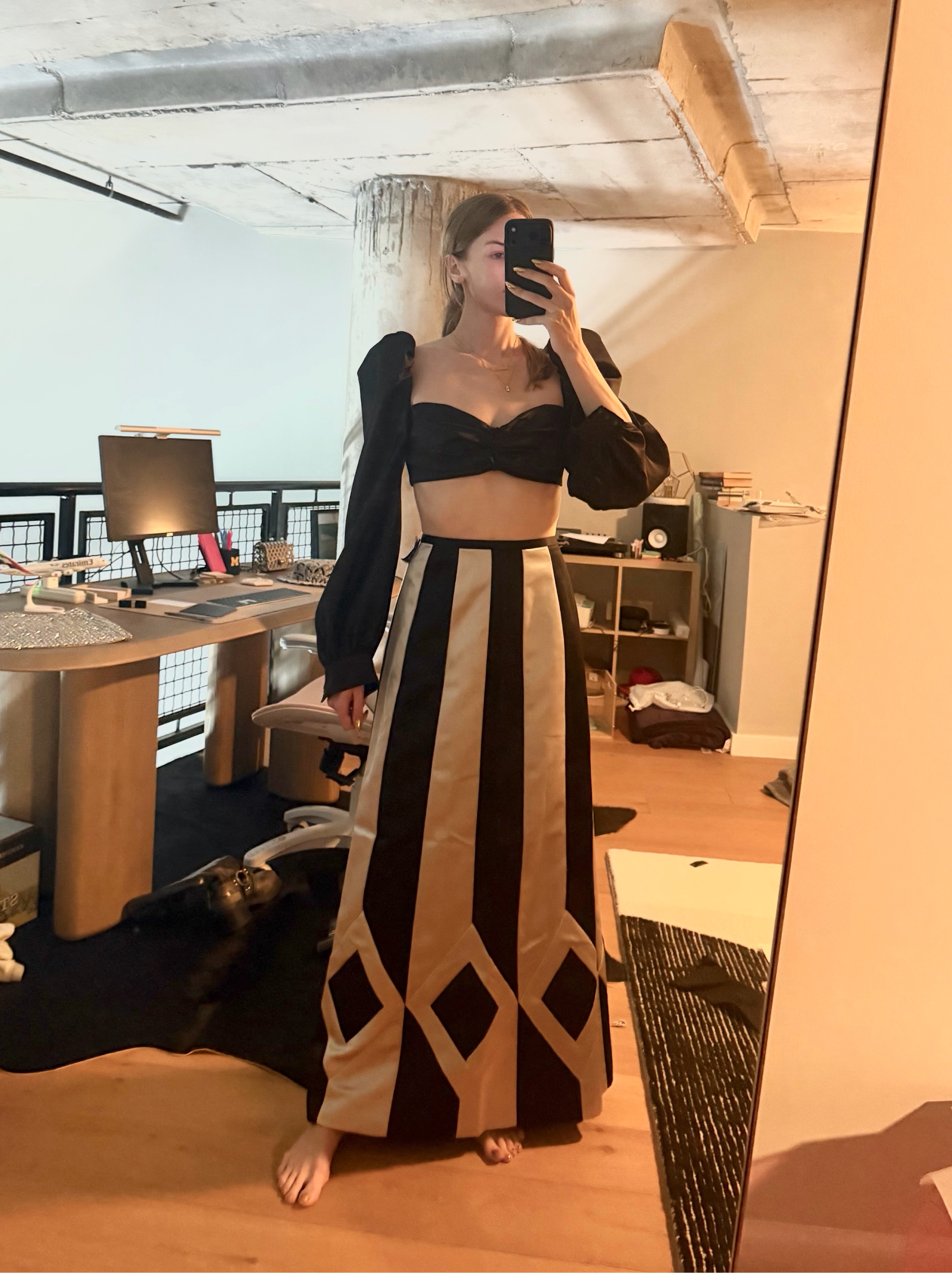 Vintage Art Deco Kay Unger Satin Maxi Skirt