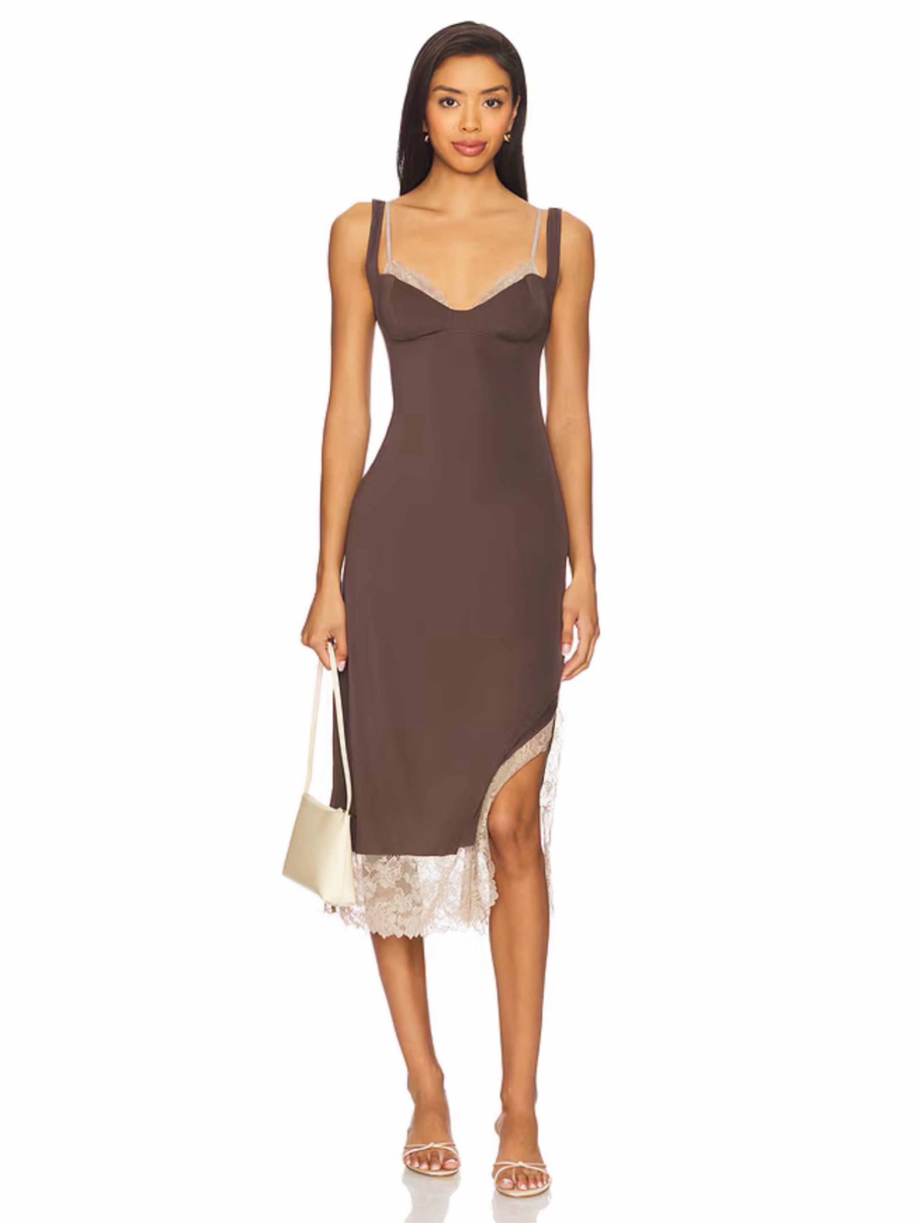 Free People ‘party crasher’ Brown Lace Midi Slip Dress