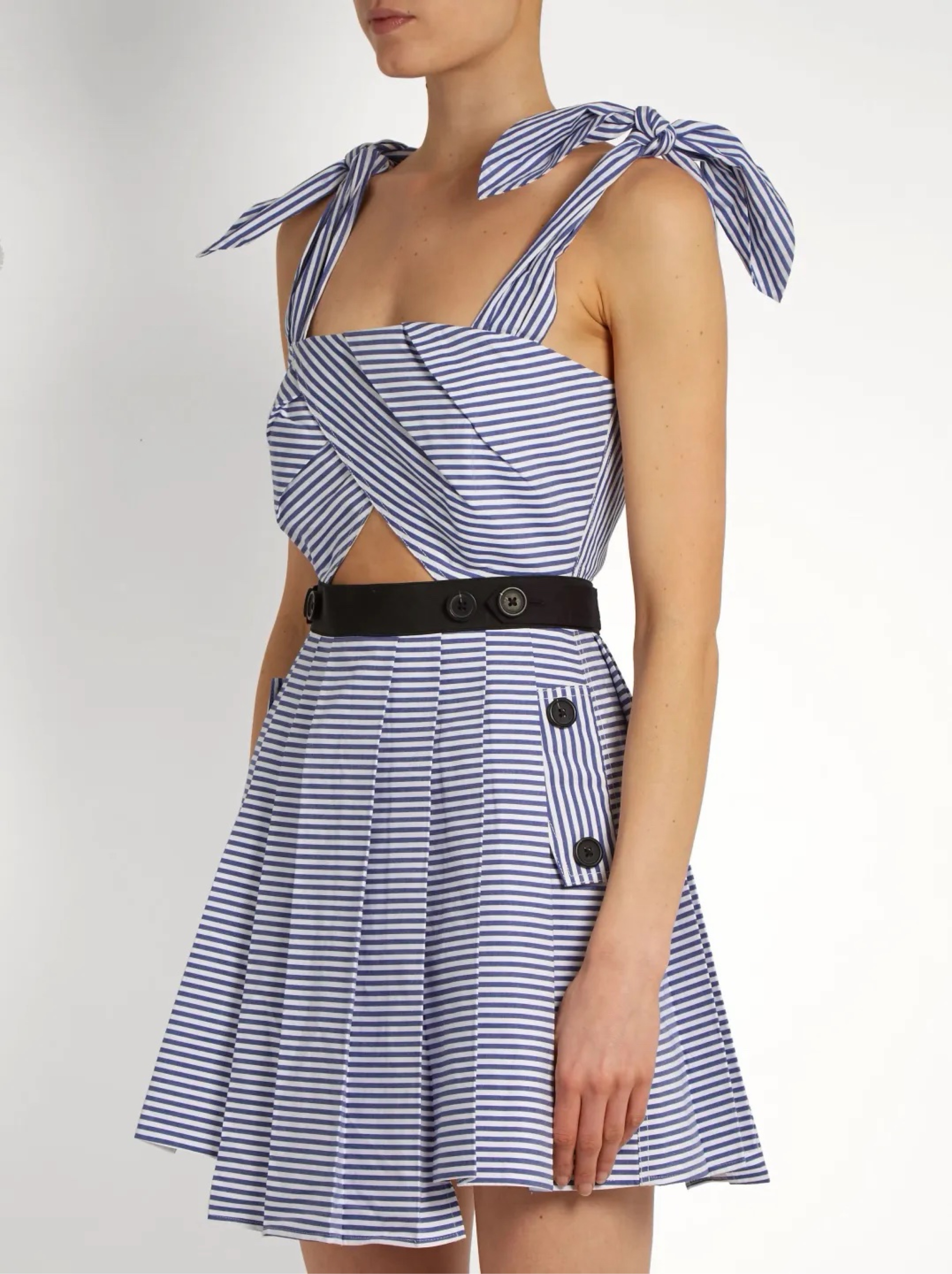Self Portrait Blue and White Striped Bow Mini Dress