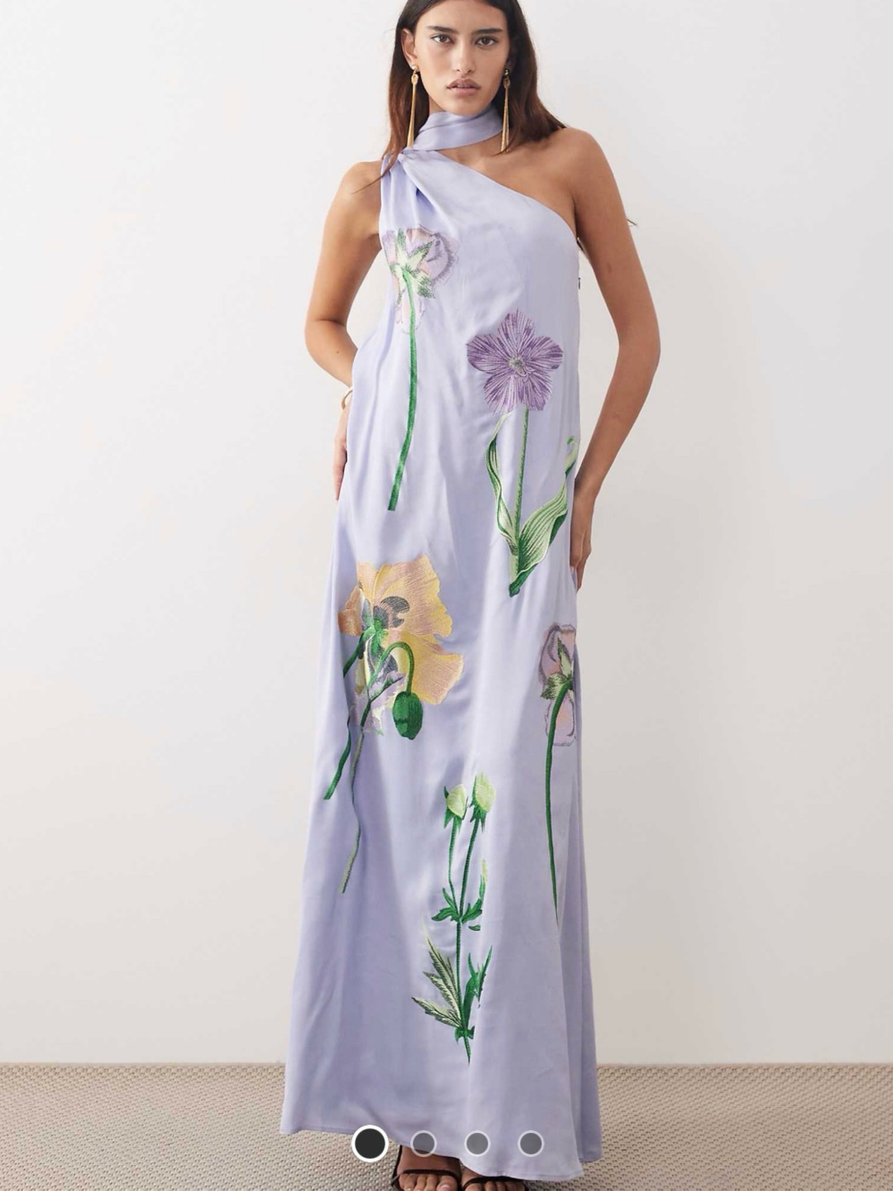 asos design floral embroidered dobby mesh flutter sleeve maxi dress ASOS Flutter Sleeve Maxi Dress With Trailing Floral Embellishment in Blue