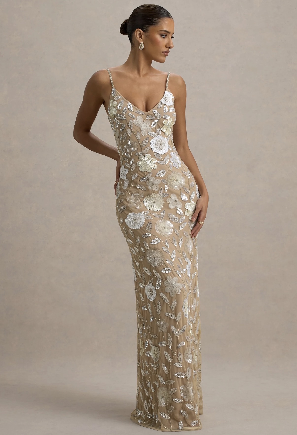 club l london gold sequin dress Club L London Sequin Fishtail Maxi Dress, Gold