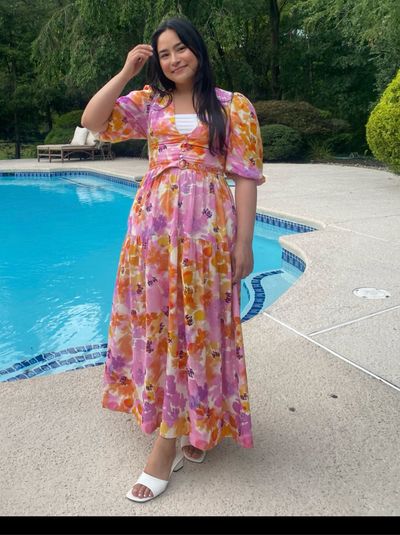 Nicholas orange and purple watercolor floral dress by NICHOLAS