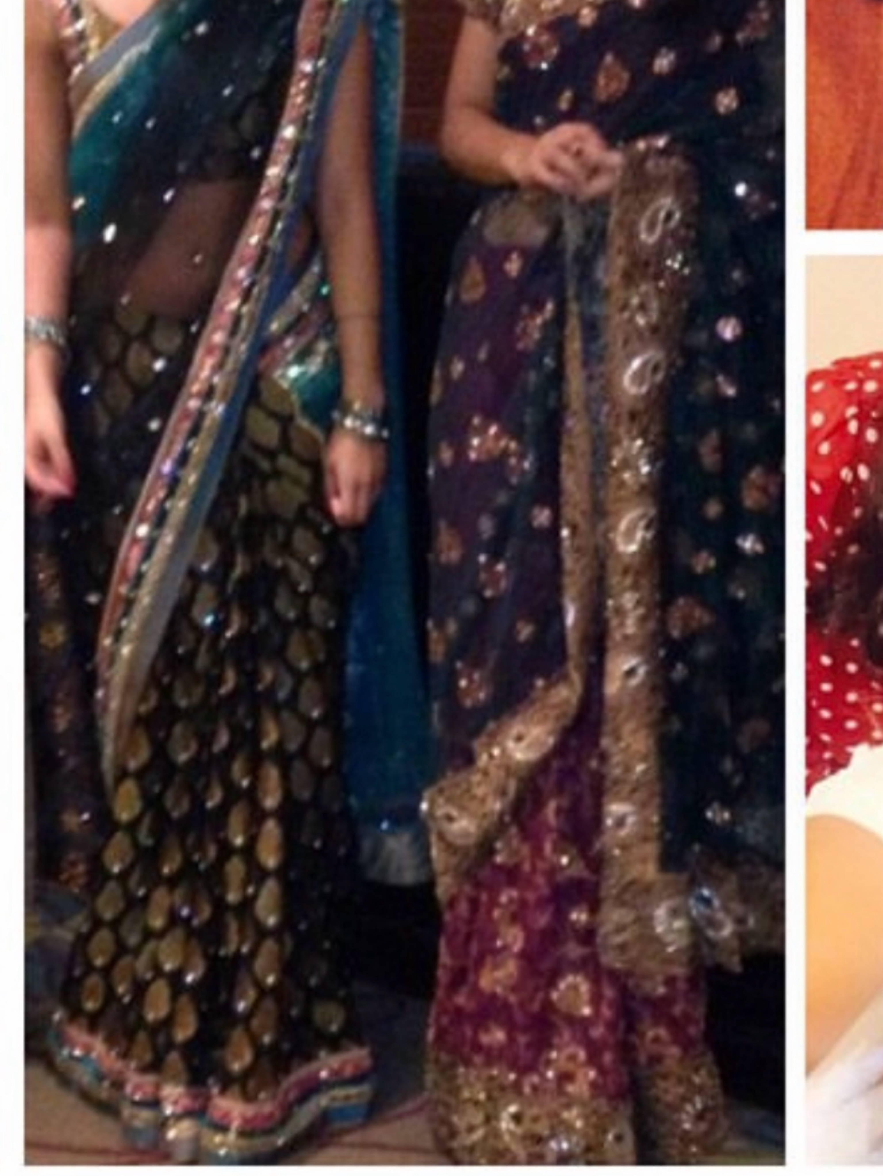 Black and teal net saree