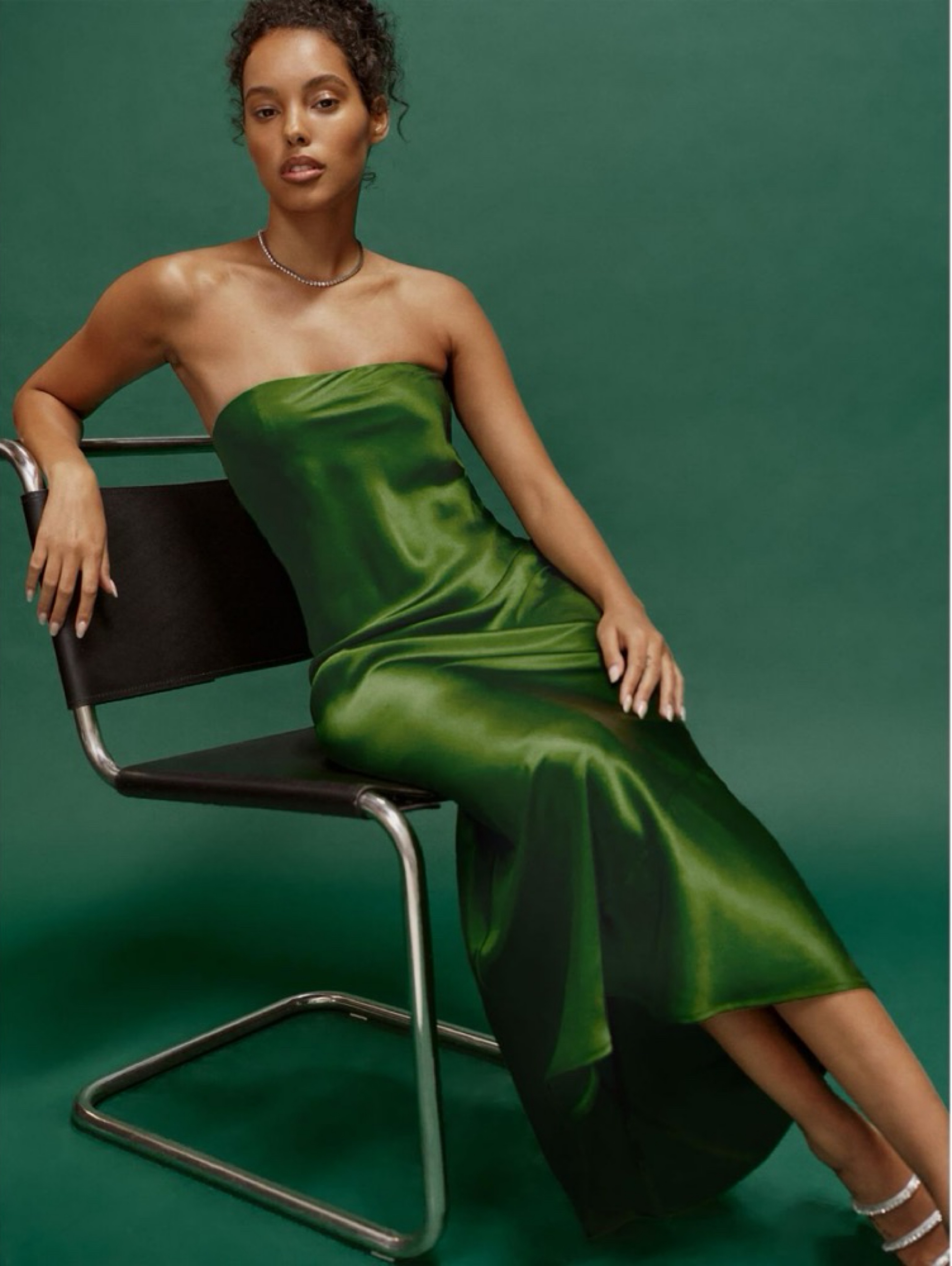 Reformation Joanne Silk Dress - Palm Green Midi by Reformation