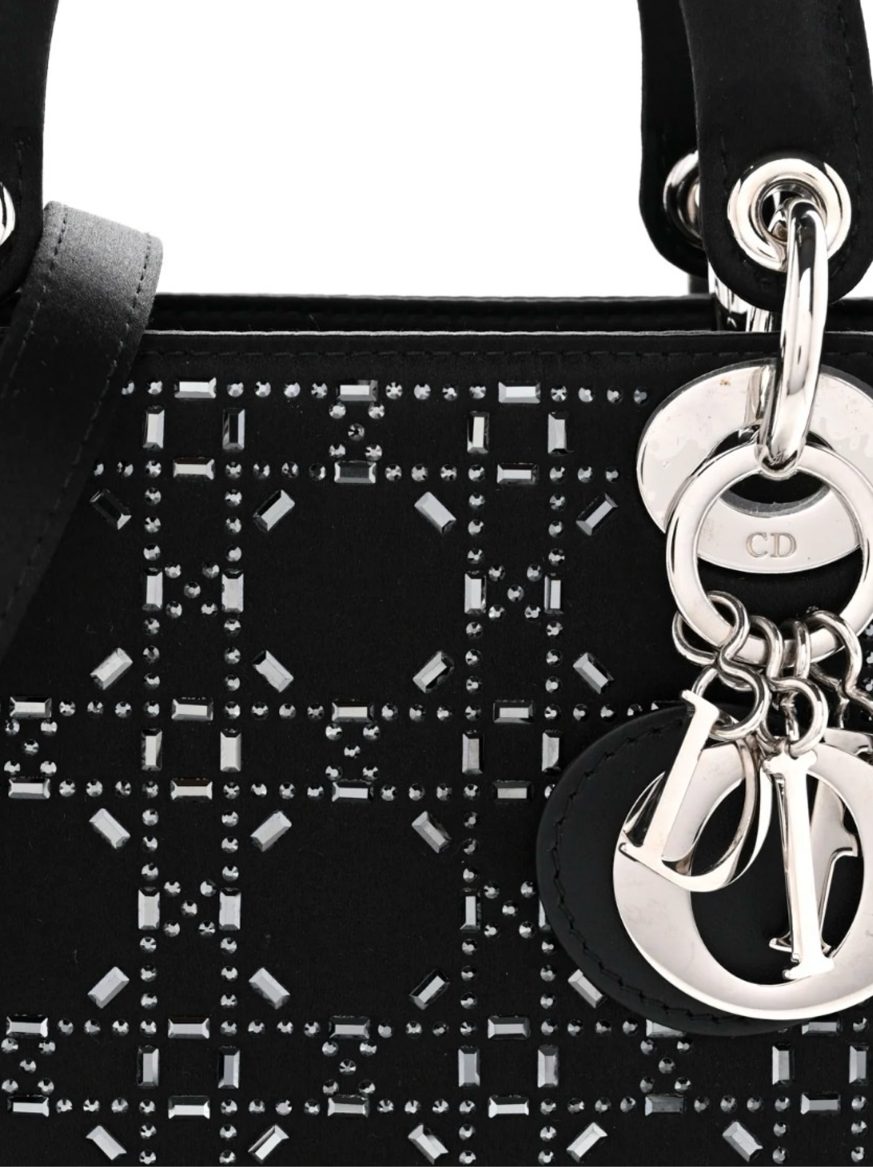 CHRISTIAN DIOR Satin Crystal Cannage Mini Lady Dior Black by