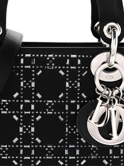 CHRISTIAN DIOR Satin Crystal Cannage Mini Lady Dior Black by