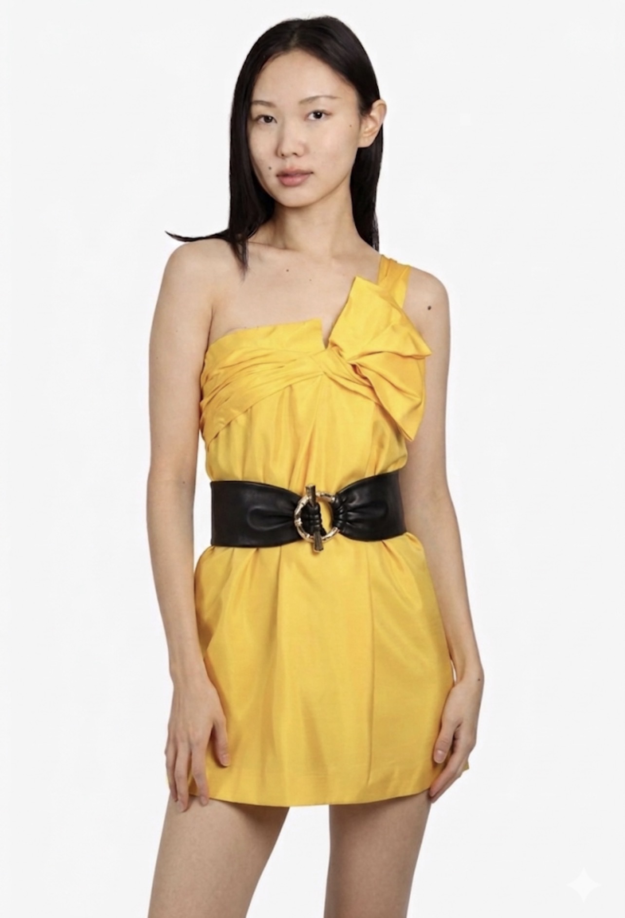 yellow dress with gold belt Long dress with belt yellow yellow - Women