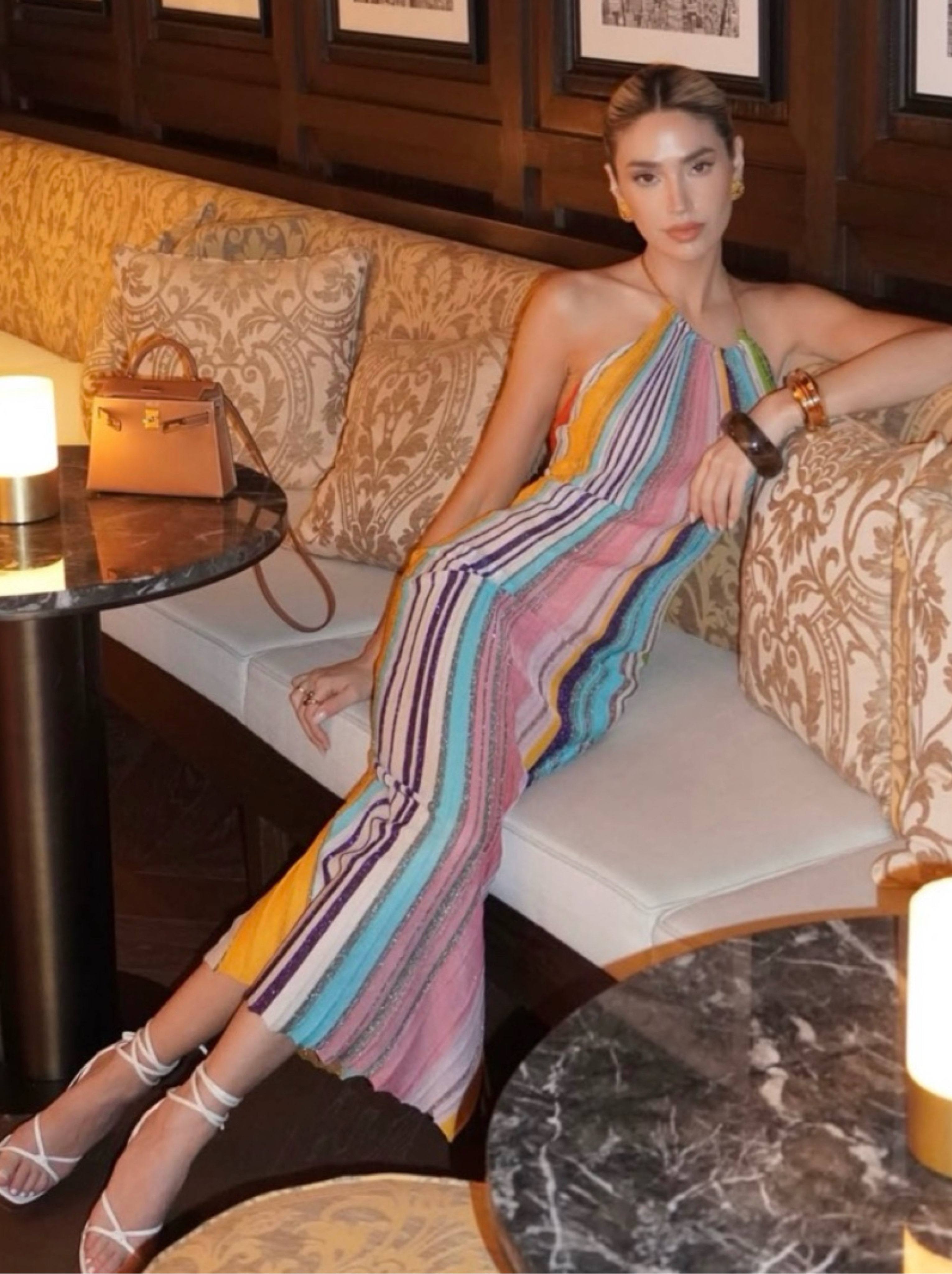 Missoni Striped Maxi Halter Open Back Pink Blue Multicolored Long Unique Beach Coverup Dress
