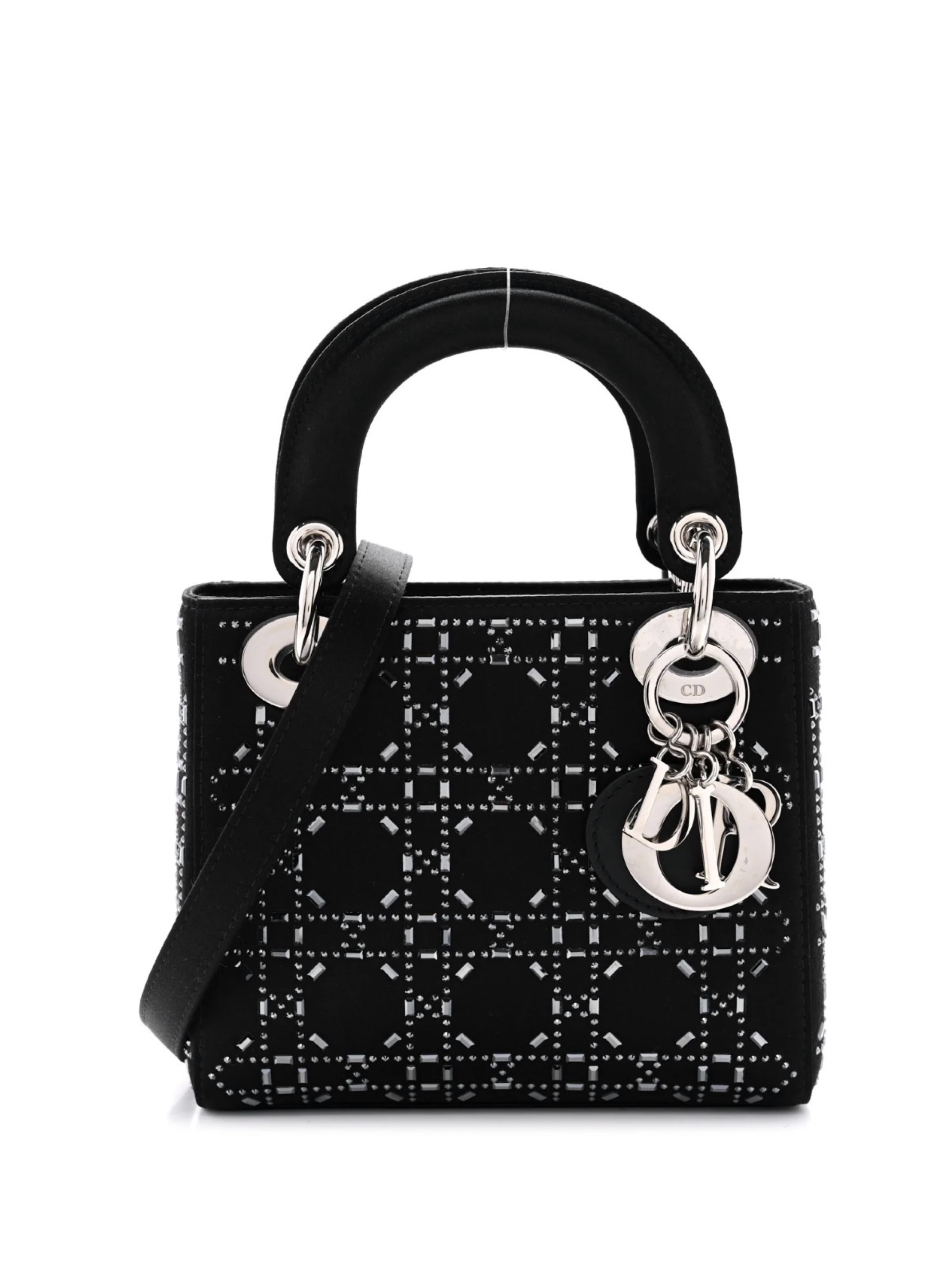 CHRISTIAN DIOR Satin Crystal Cannage Mini Lady Dior Black by