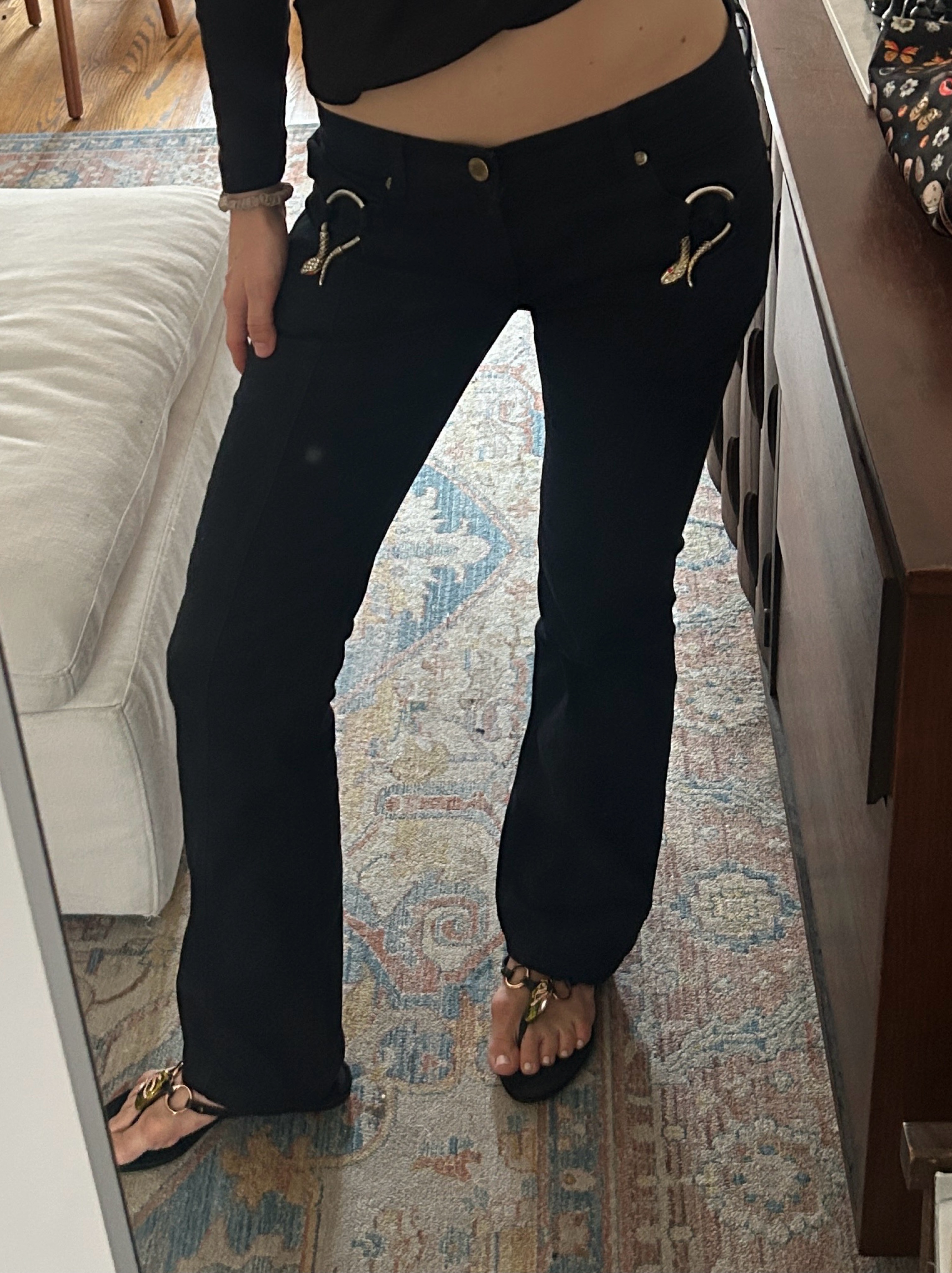 ROBERTO CAVALLI Low Rise Vintage Snake Python Straight Leg Black Pants Jean Y2K Denim Jeans