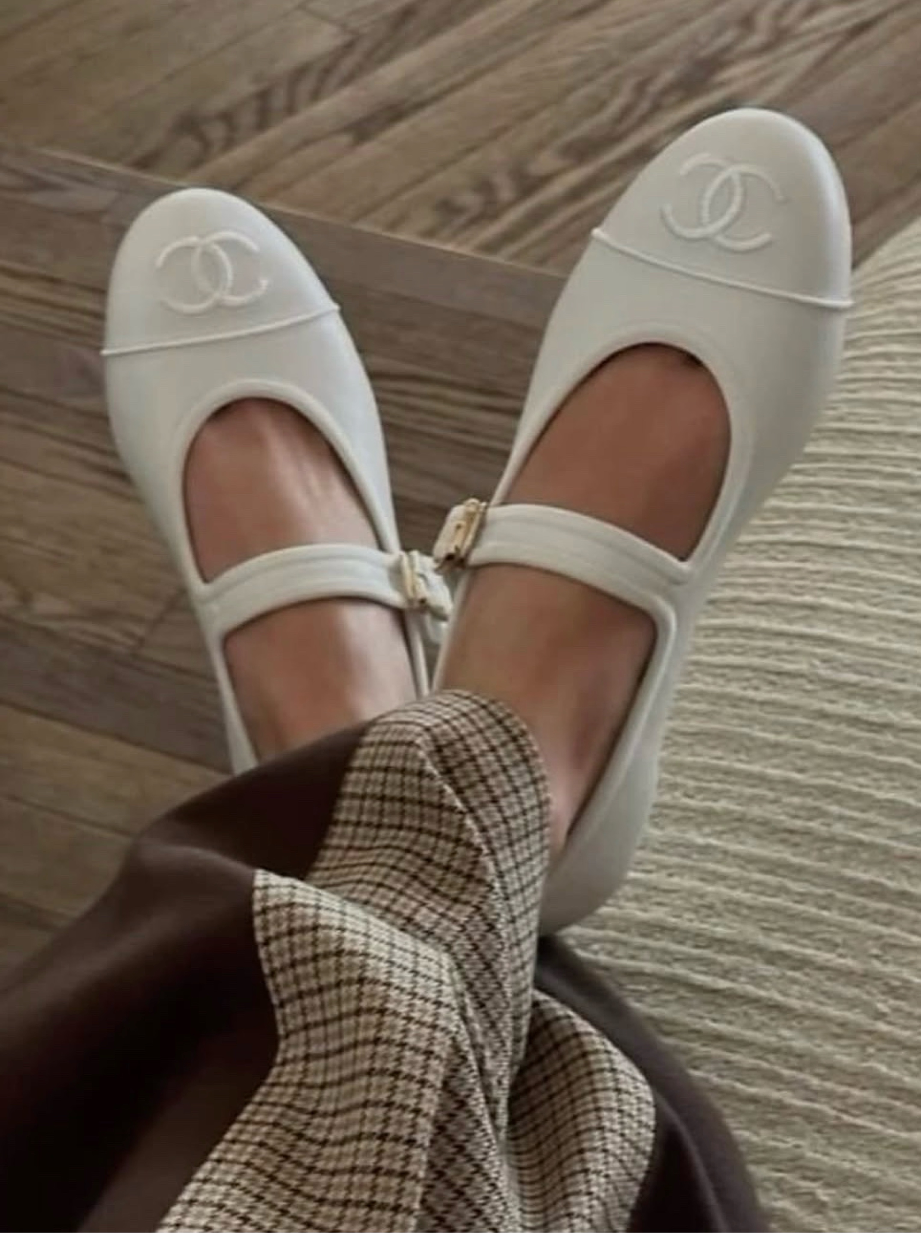 Chanel White Mary Jane Flats CC Logo Wedding Bridal Strap Shoes Wedding Ballet