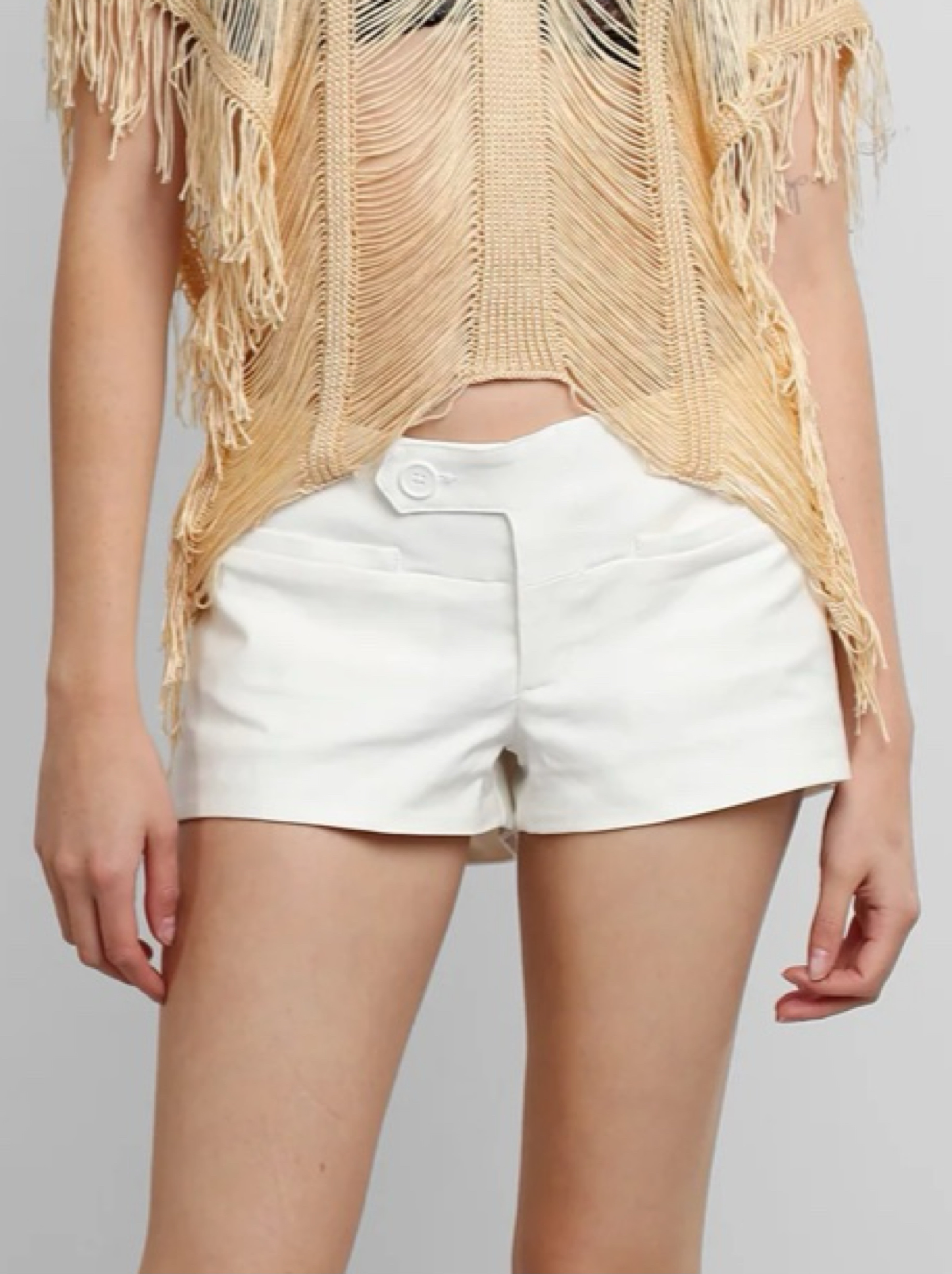 Dana Foley Mini Shorts White Low Mid Rise Waist Lily Micro Satin Cotton Button