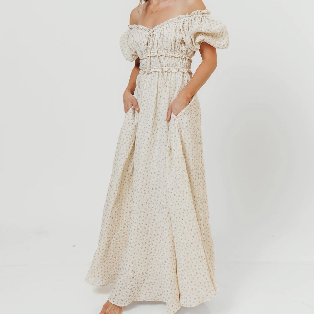 cream midi dress casual Summer Cream Midi Dress - US 10