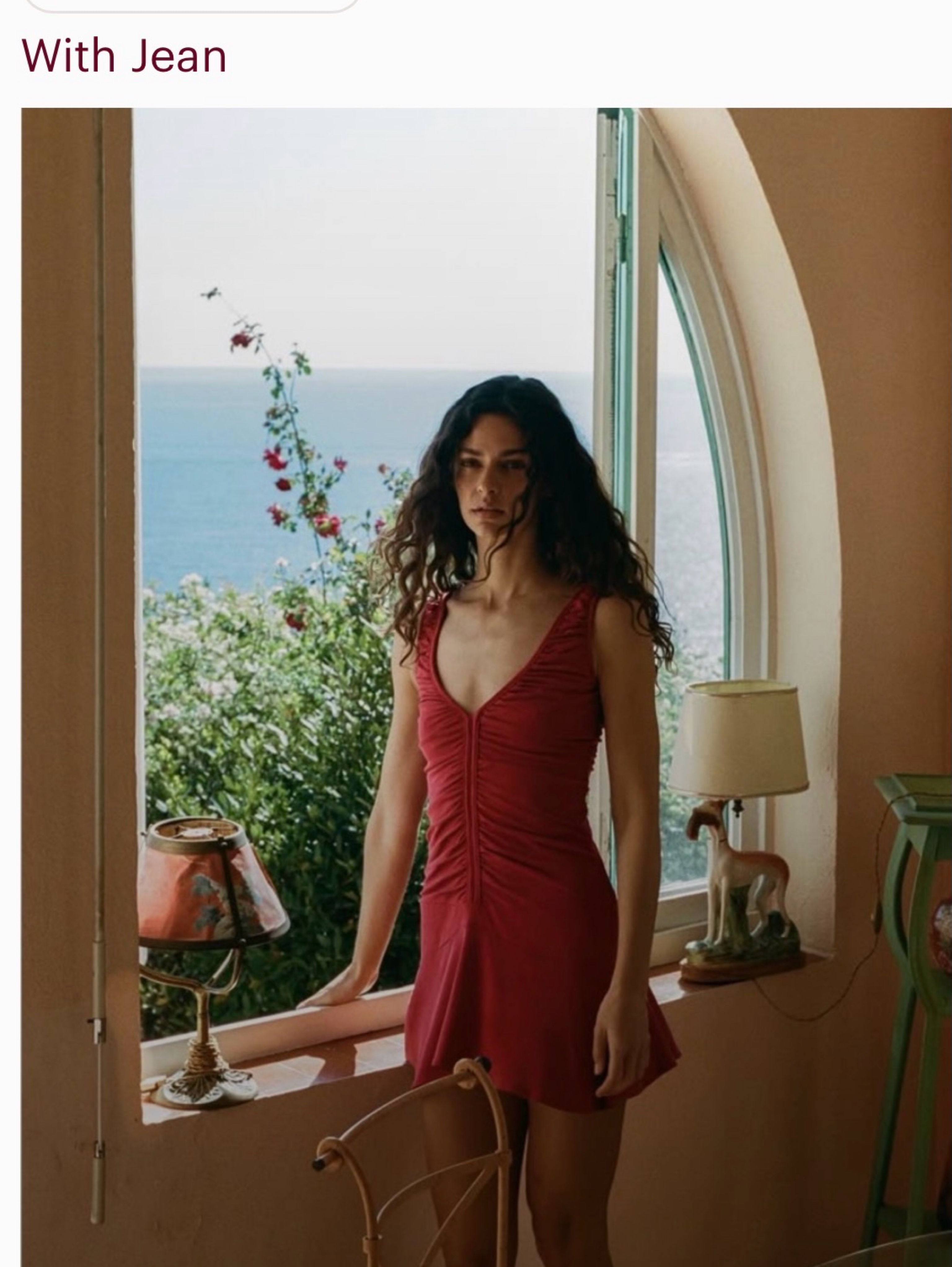 With Jean Red Ruched Mini Dress